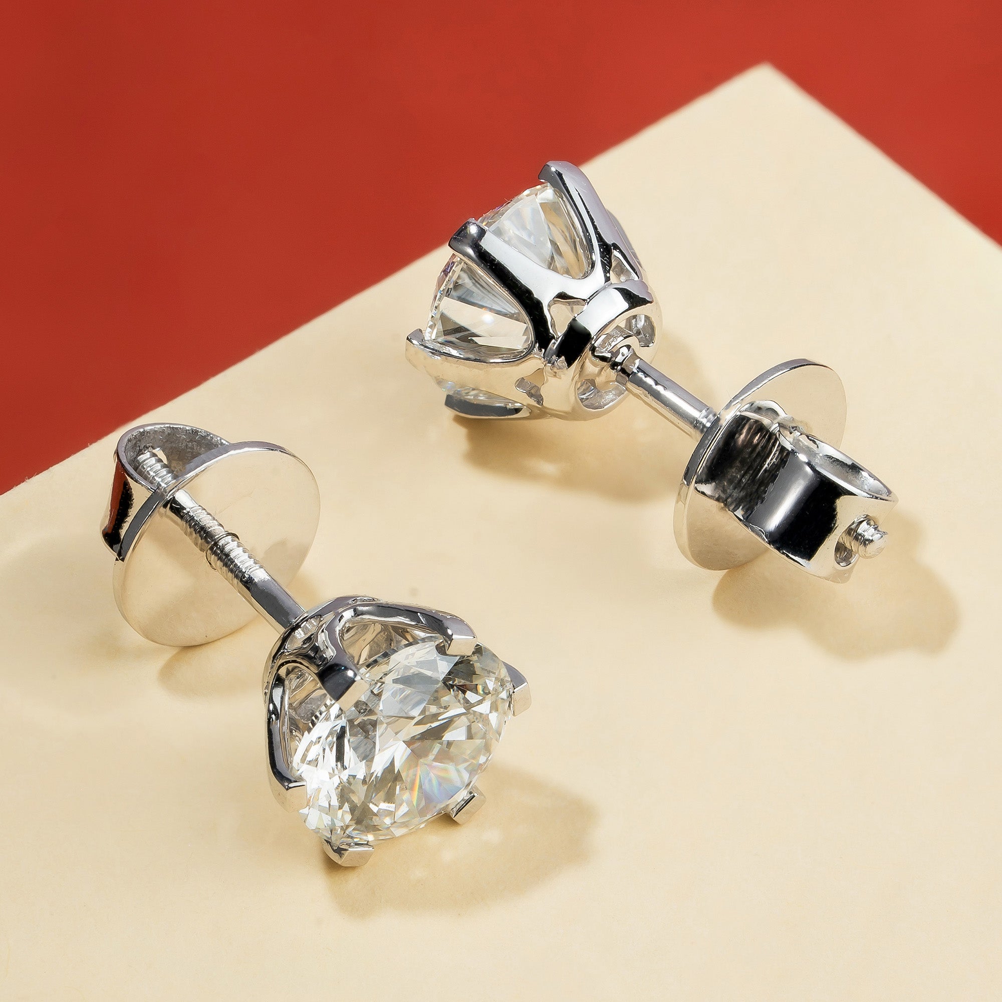 Six Prong Flower Setting Round Solitaire Stud Earring