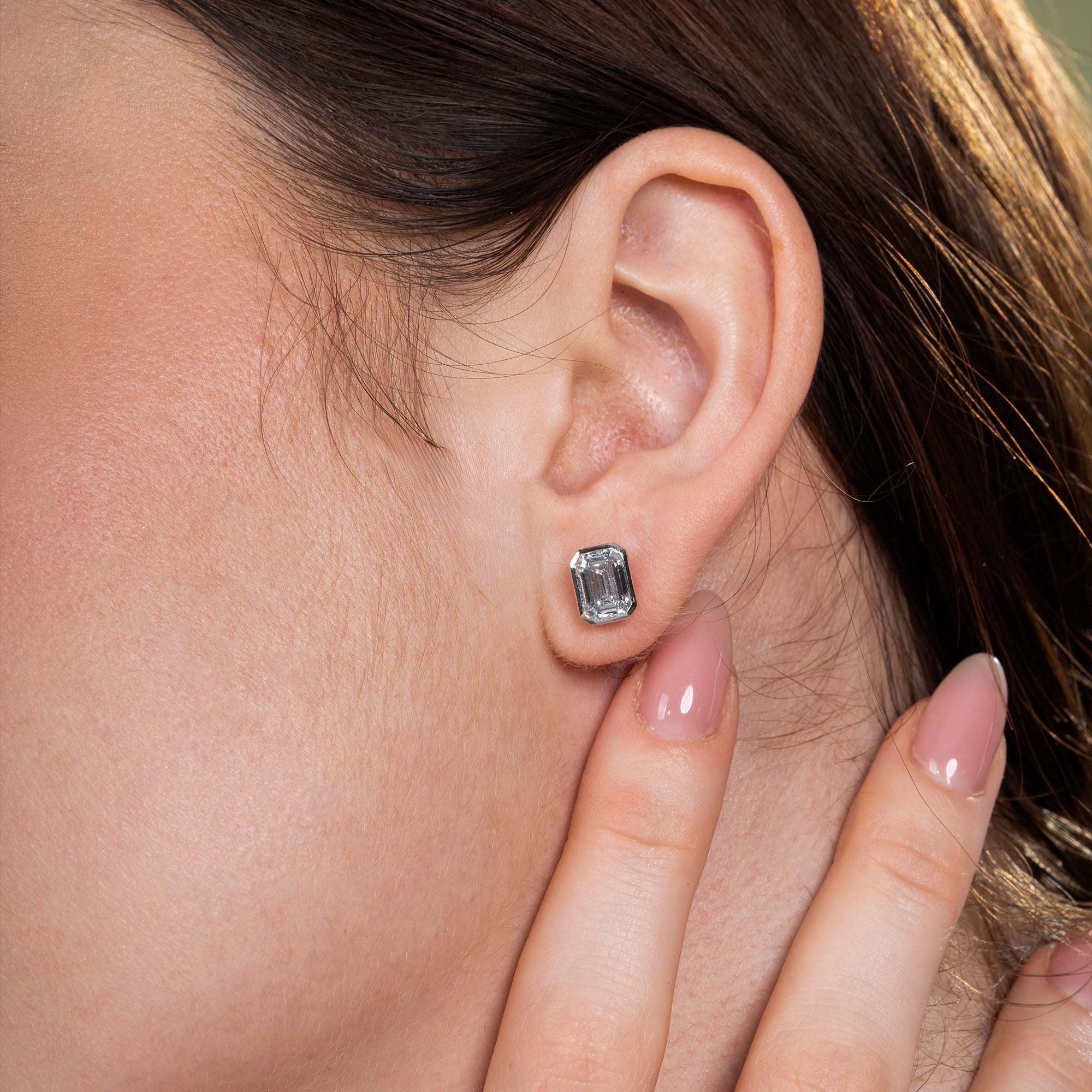 Bezel Setting Emerald Solitaire Earring