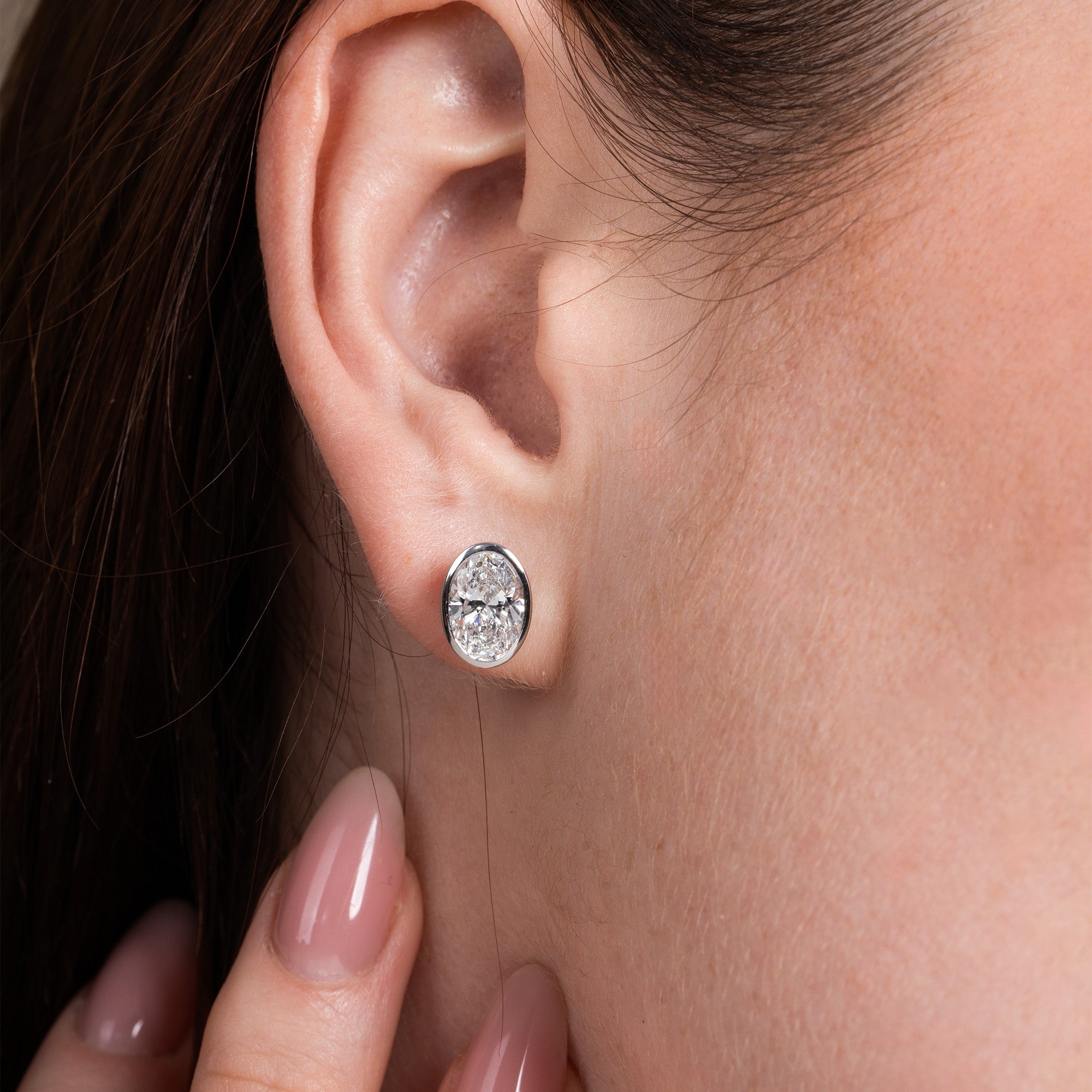 Bezel Setting Oval Solitaire Earring