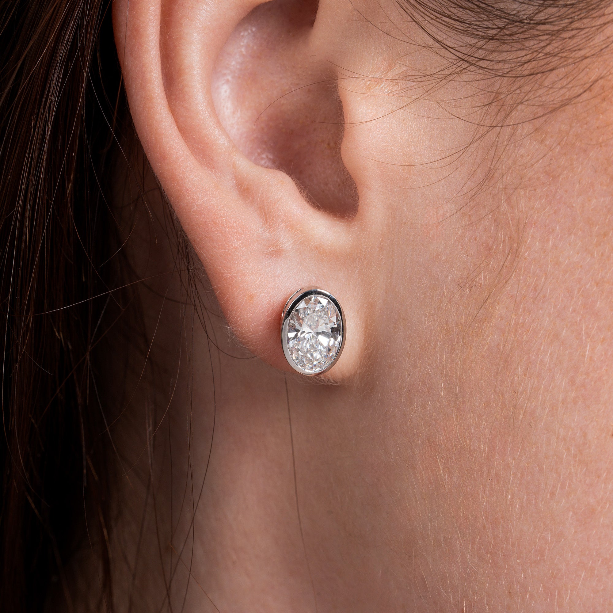 Bezel Setting Oval Solitaire Earring