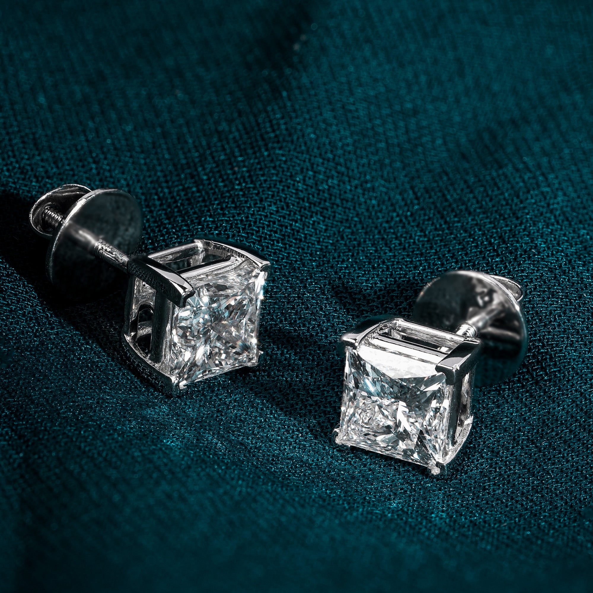 Princess Diamonds Solitaire Stud Earrings