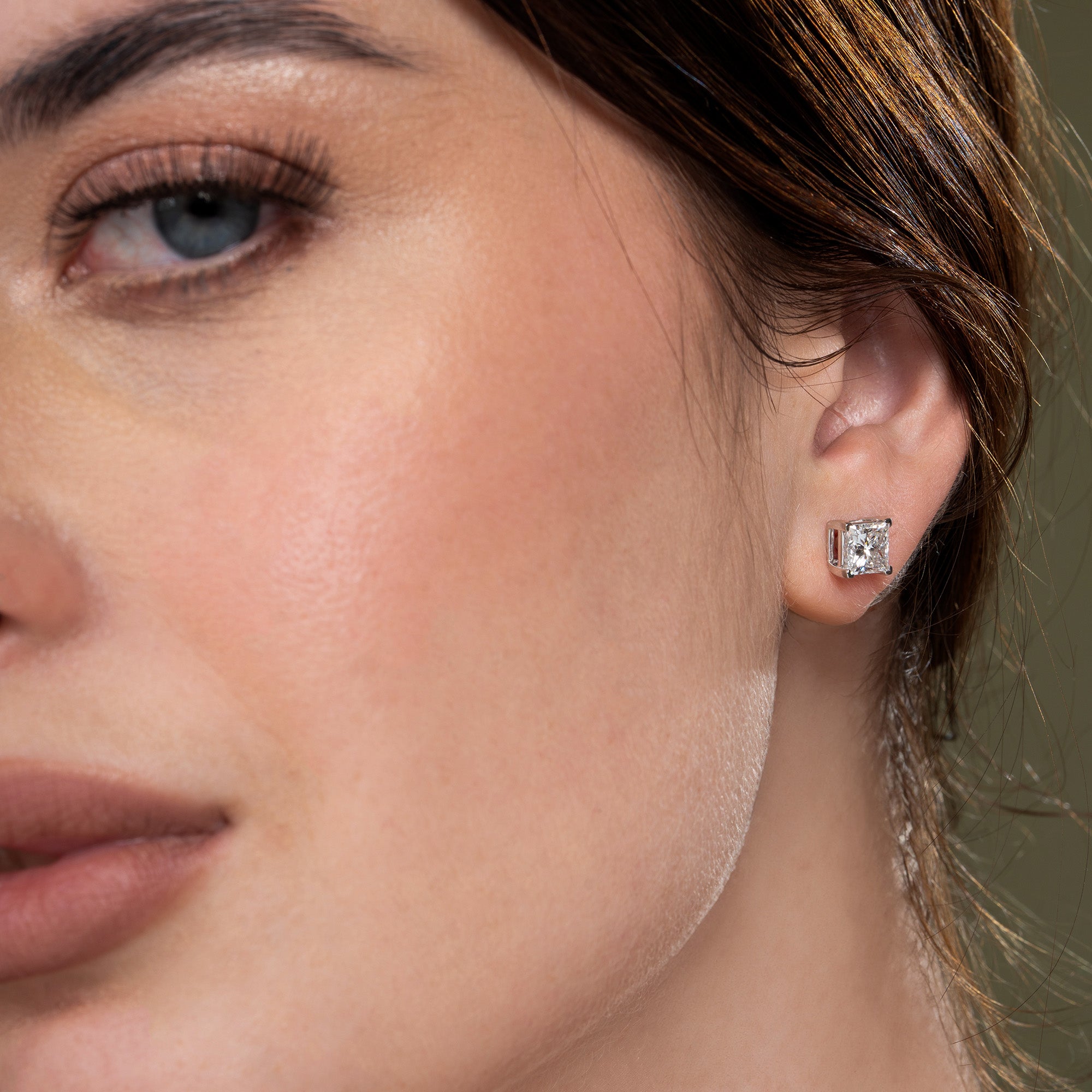 Princess Diamonds Solitaire Stud Earrings