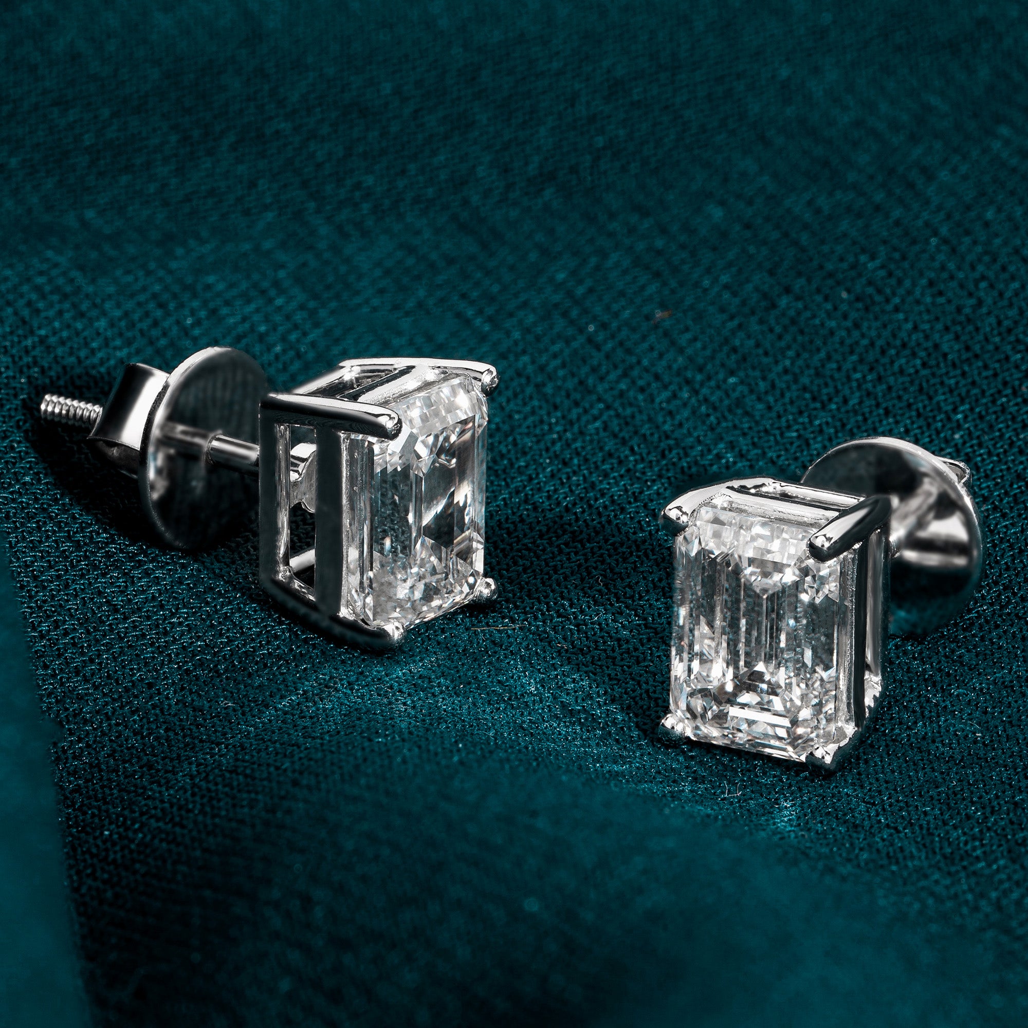 Solitaire Emerald Diamond Stud Earrings