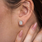 Solitaire Emerald Diamond Stud Earrings