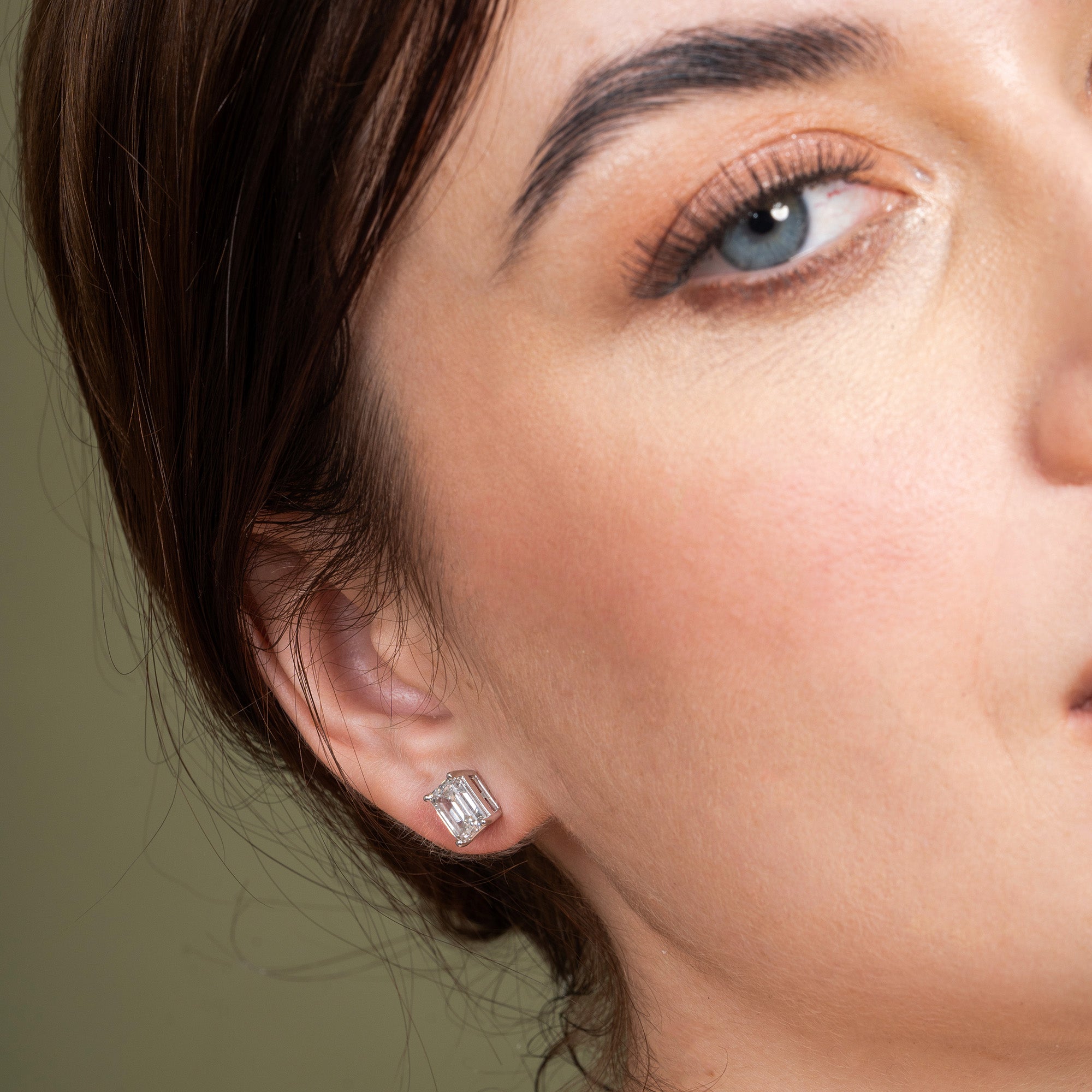 Solitaire Emerald Diamond Stud Earrings