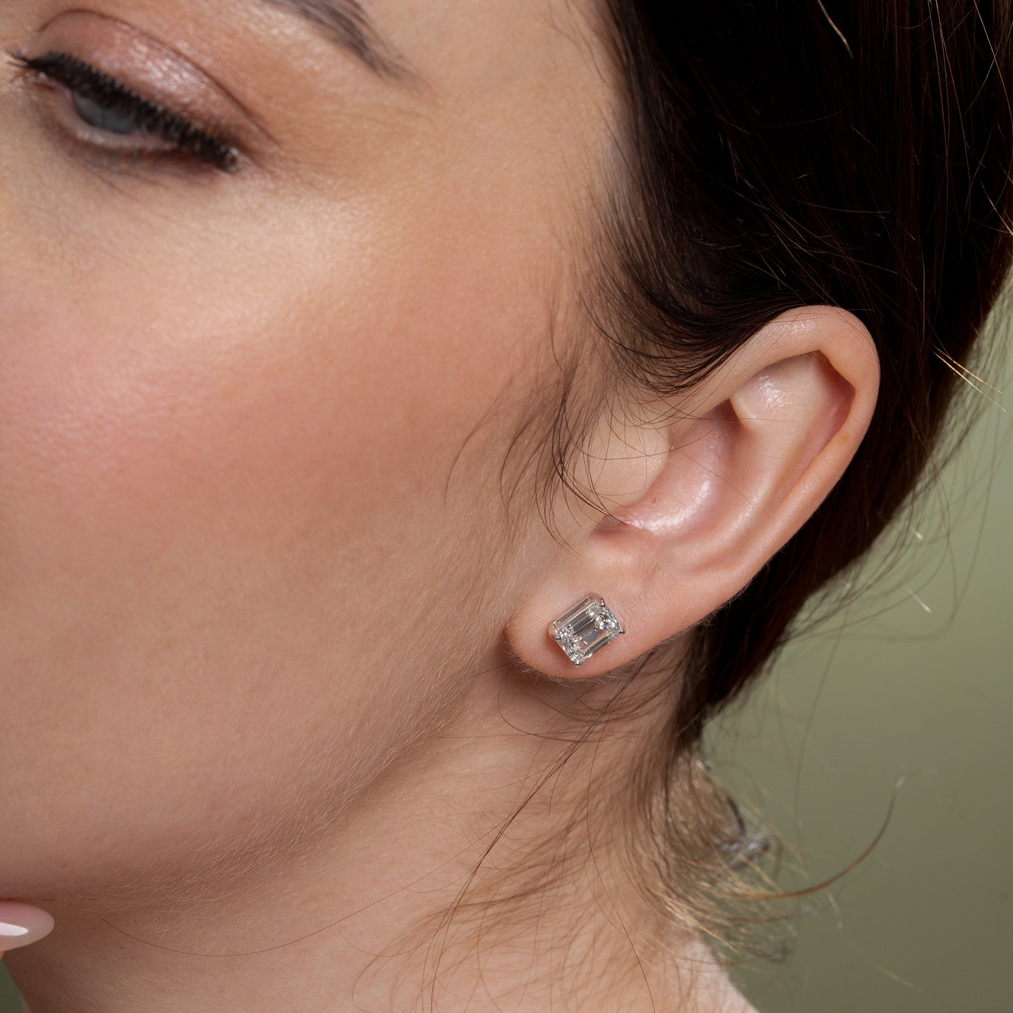 Solitaire Emerald Diamond Stud Earrings