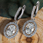 Dazzling Halo Oval Drop Earrings