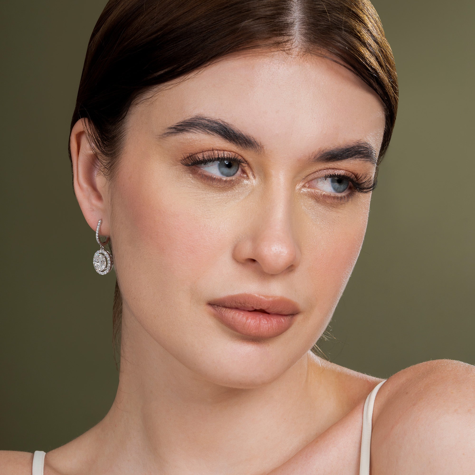 Dazzling Halo Oval Drop Earrings