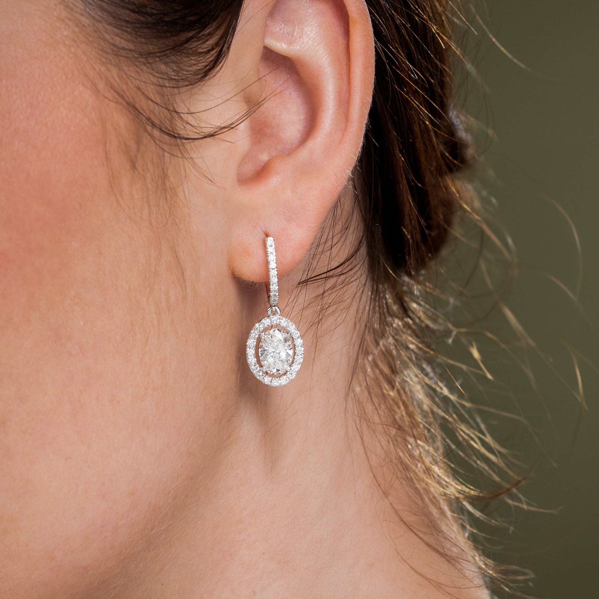 Dazzling Halo Oval Drop Earrings