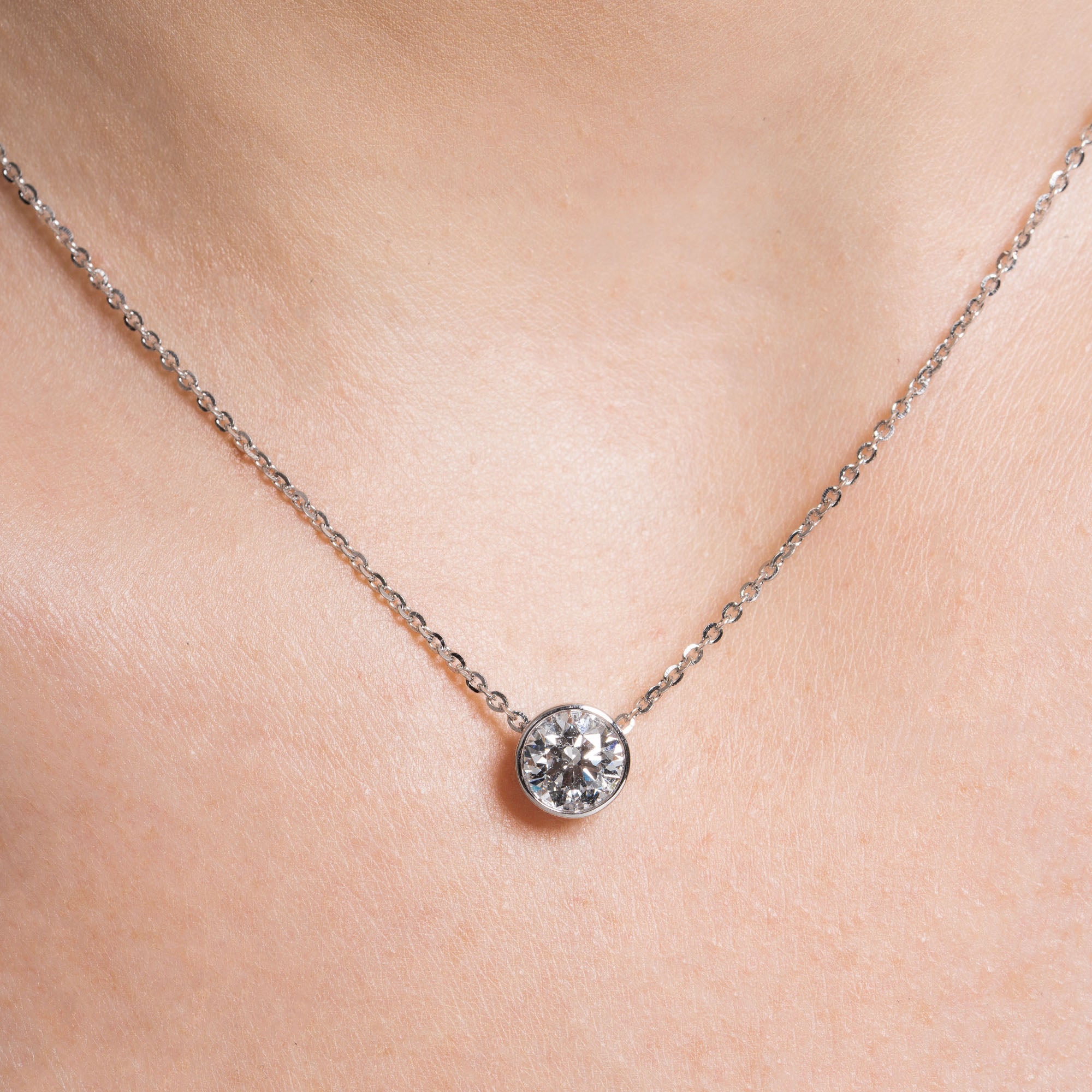Bezel Set Round Solitaire Necklace