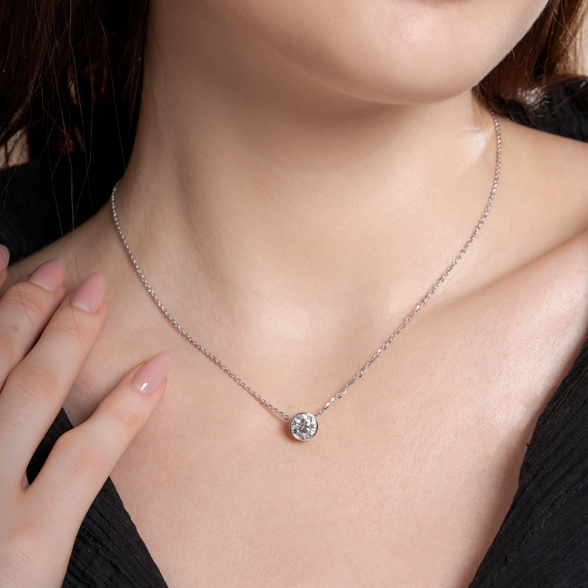 Bezel Set Round Solitaire Necklace