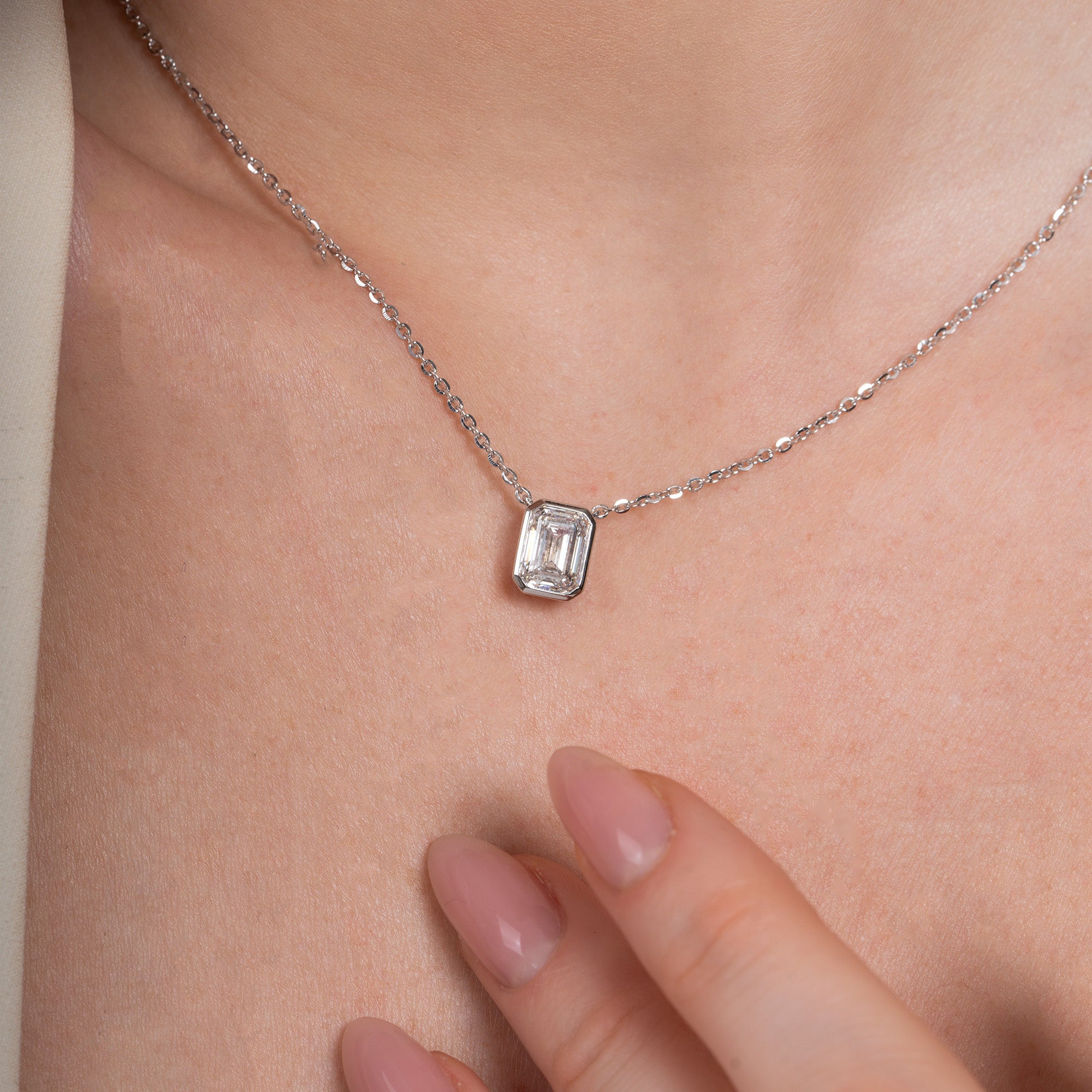 Bezel Set Emerald Solitaire Necklace