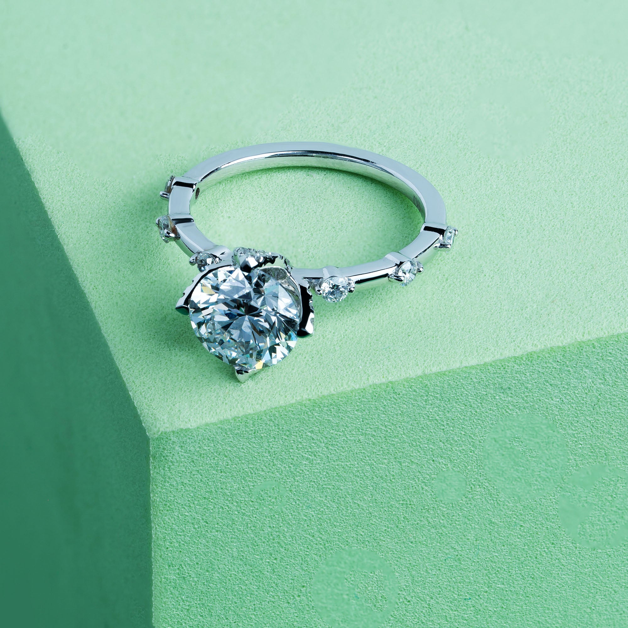 Lotus Prong Hidden Halo Round Solitaire Ring