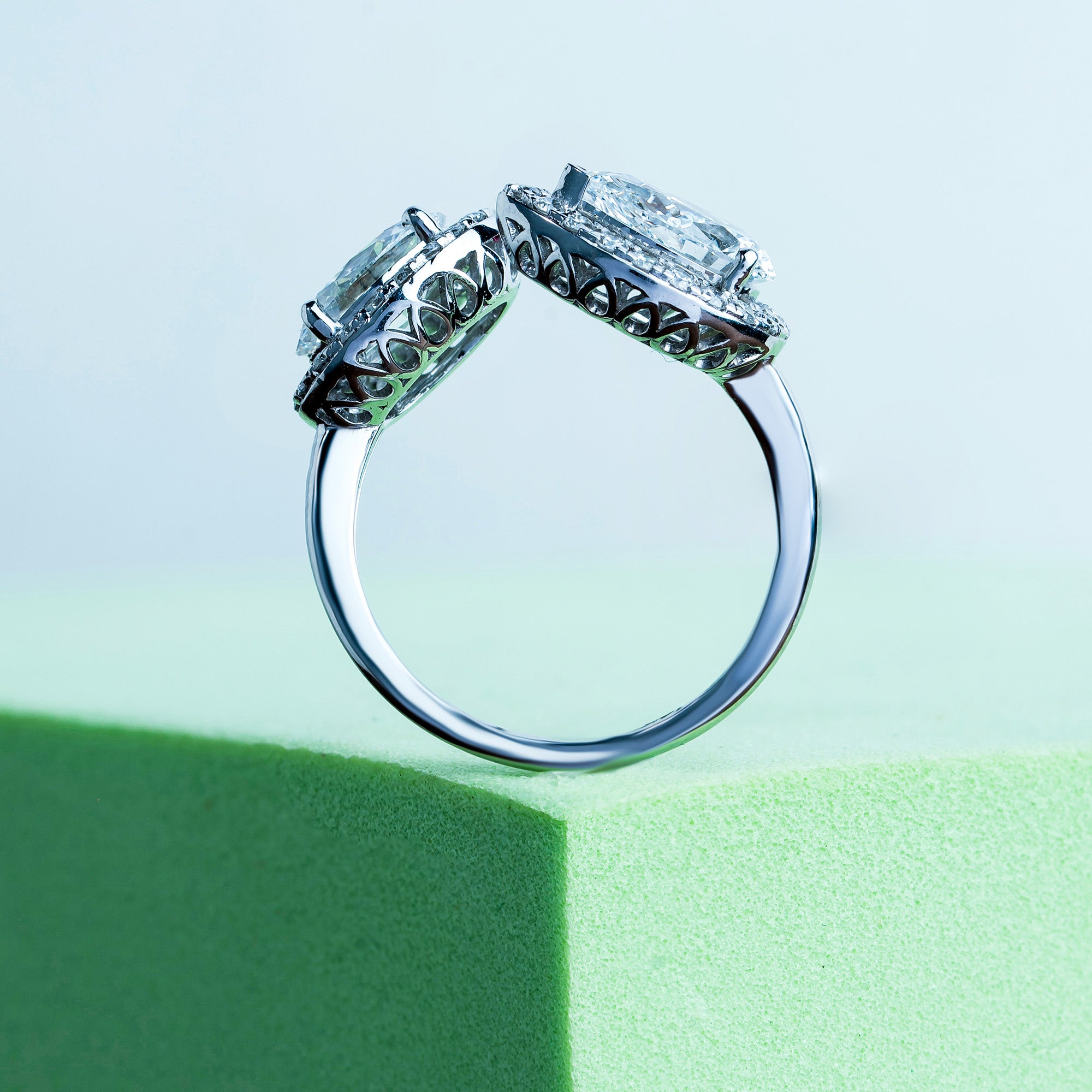 Pear and Oval Toi-Et-Moi Halo Engagement Ring