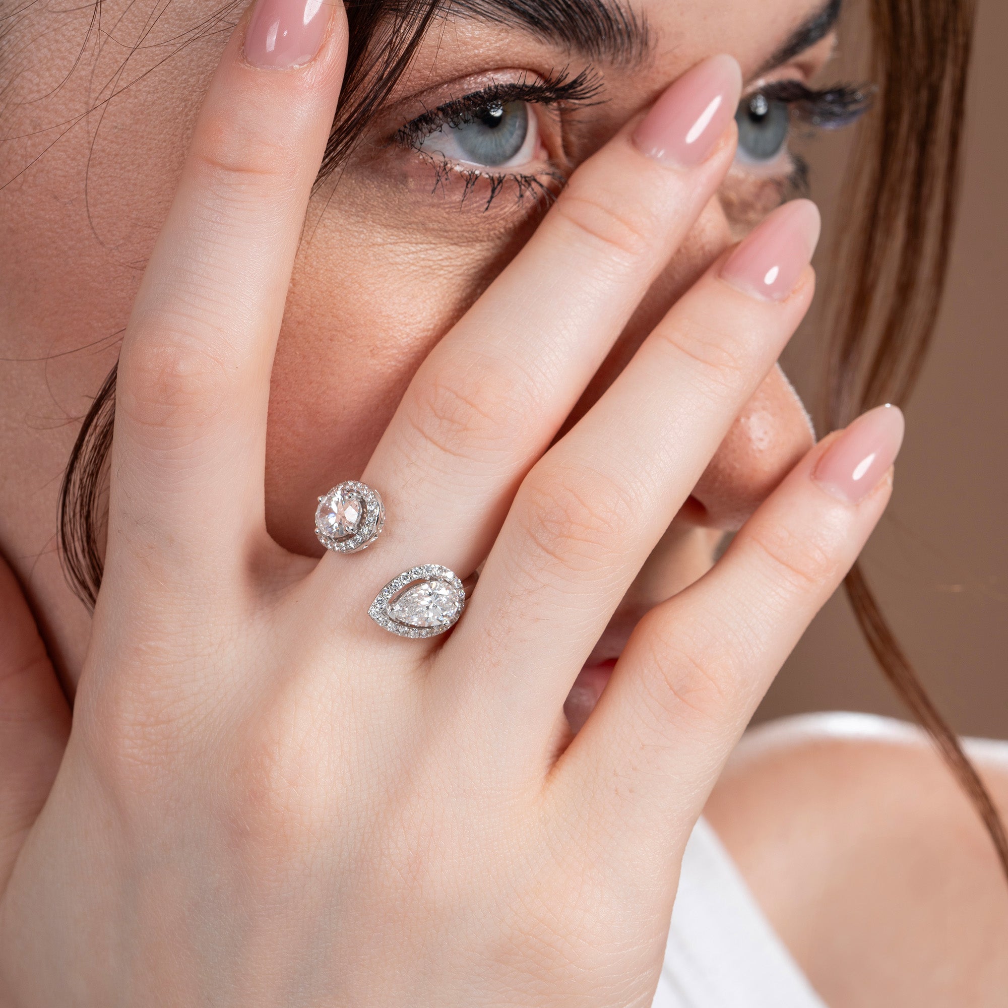 Pear and Oval Toi-Et-Moi Halo Engagement Ring