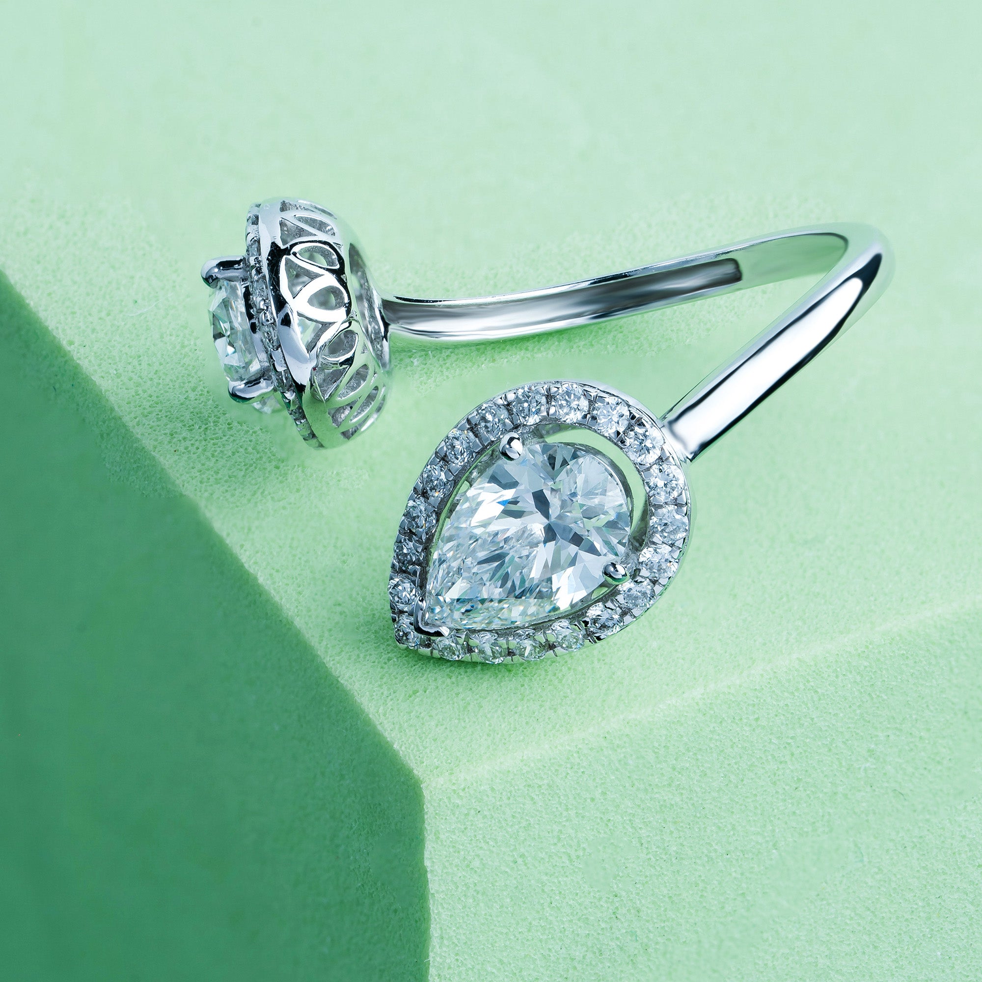 Pear and Oval Toi-Et-Moi Halo Engagement Ring