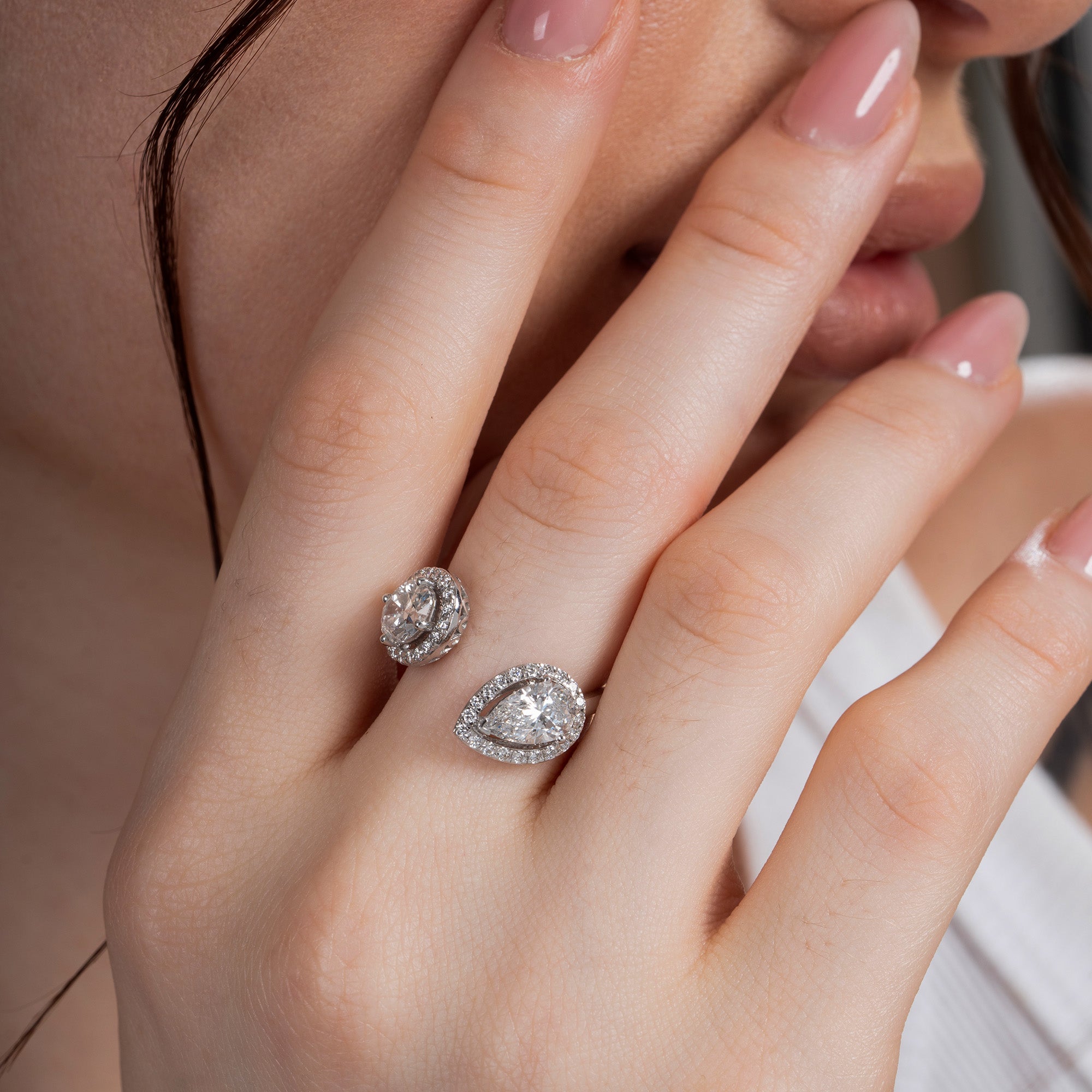 Pear and Oval Toi-Et-Moi Halo Engagement Ring