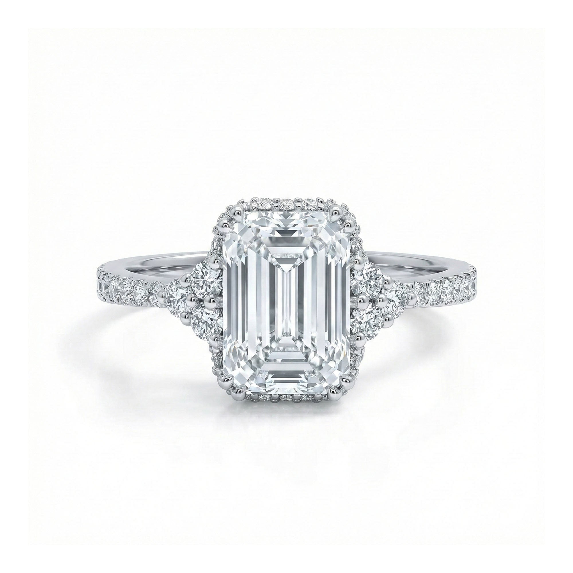 Blooming Emerald Halo Solitaire Ring