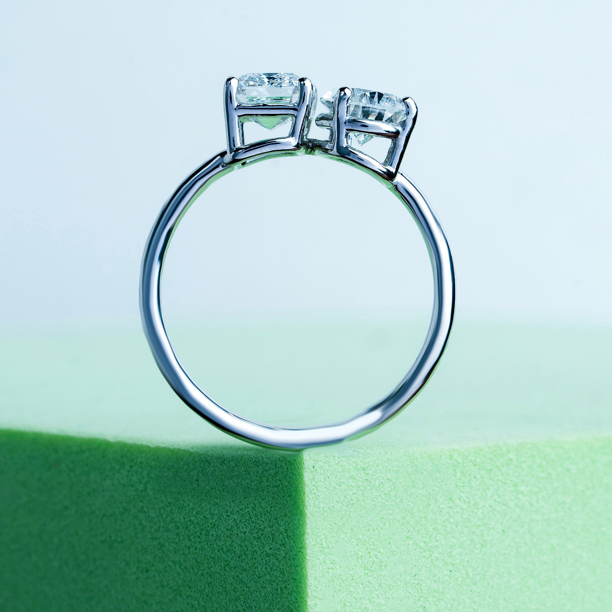 Classical Emerald and Pear Toi-Et-Moi Engagement Ring