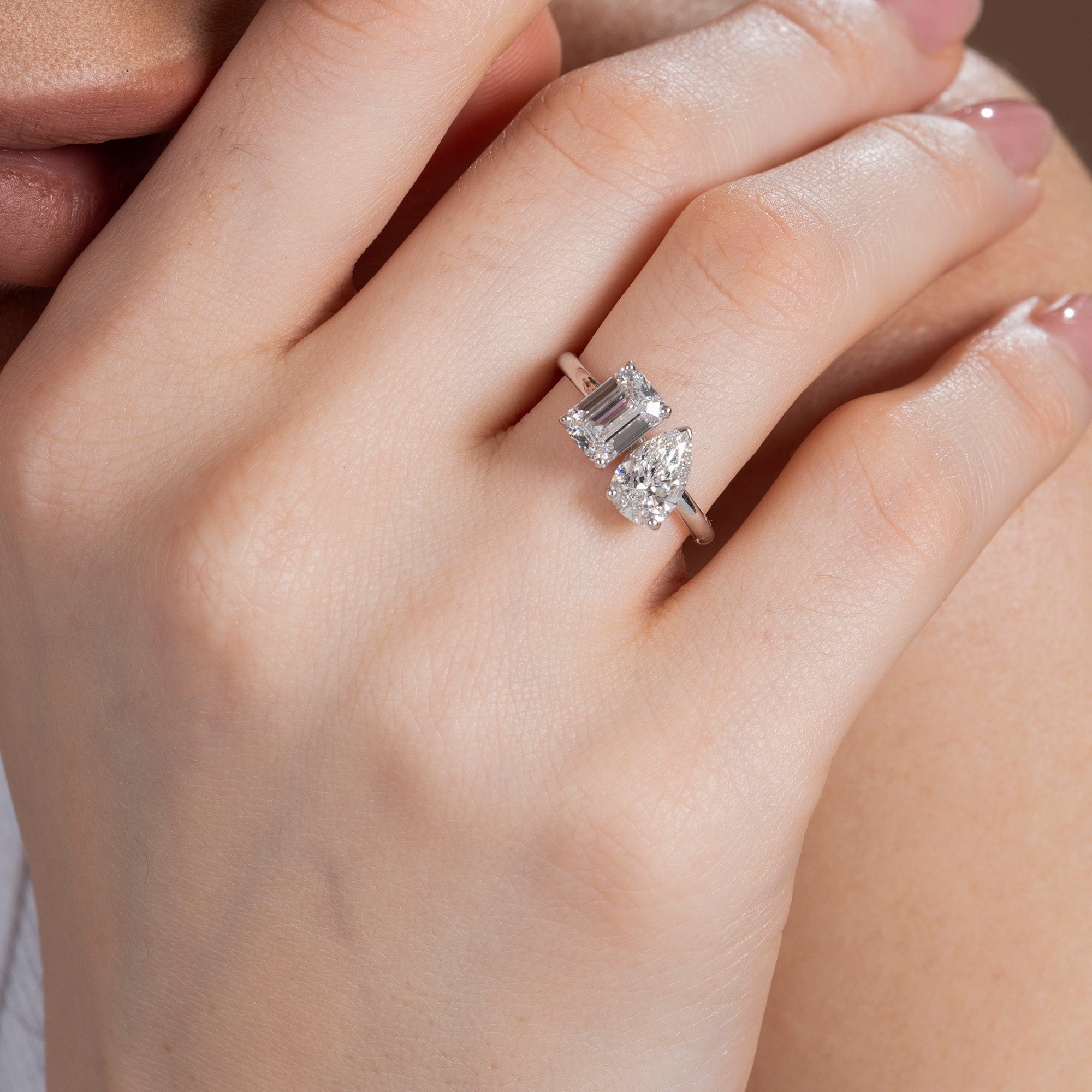 Classical Emerald and Pear Toi-Et-Moi Engagement Ring