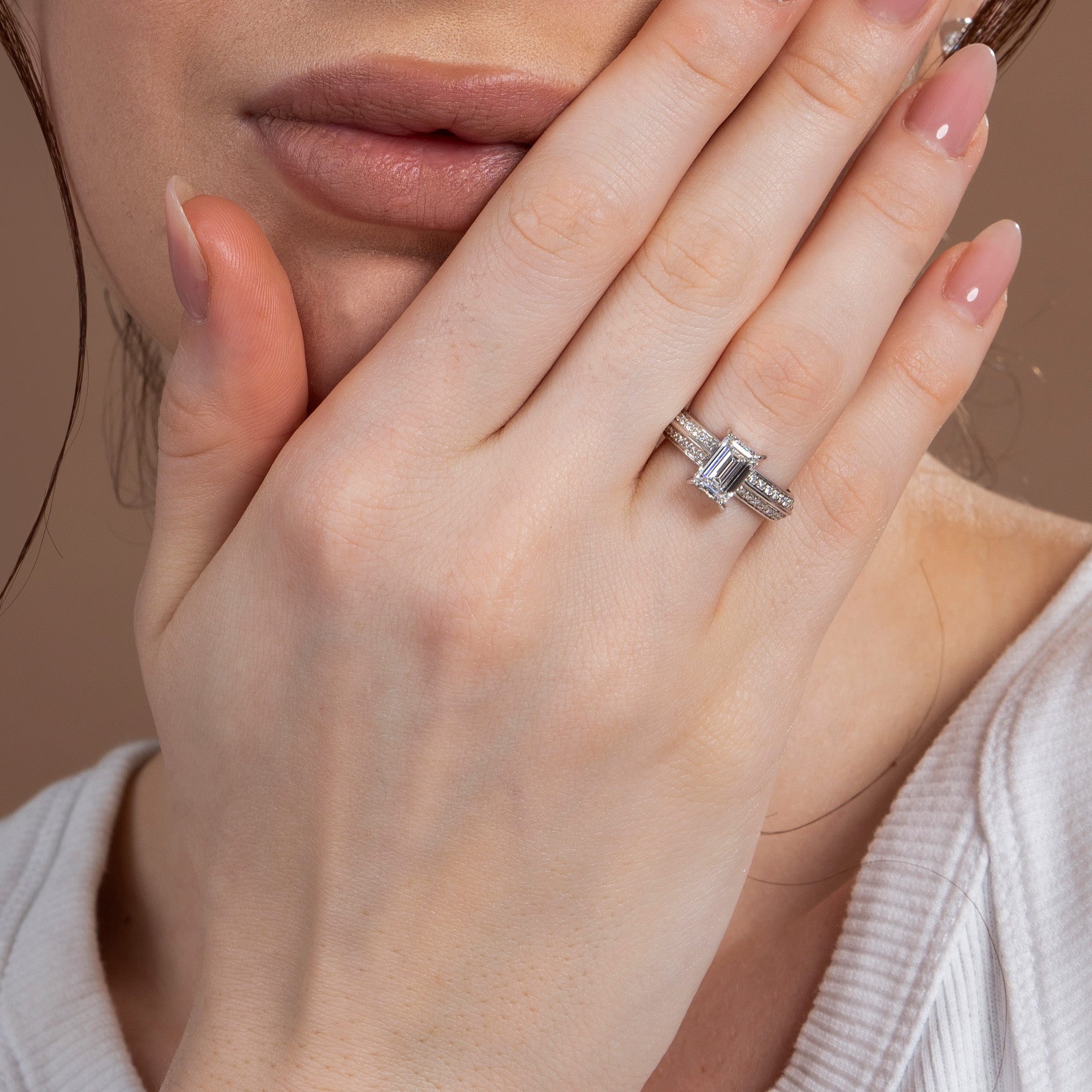 Twilight Horizon Emerald Halo Diamond Ring
