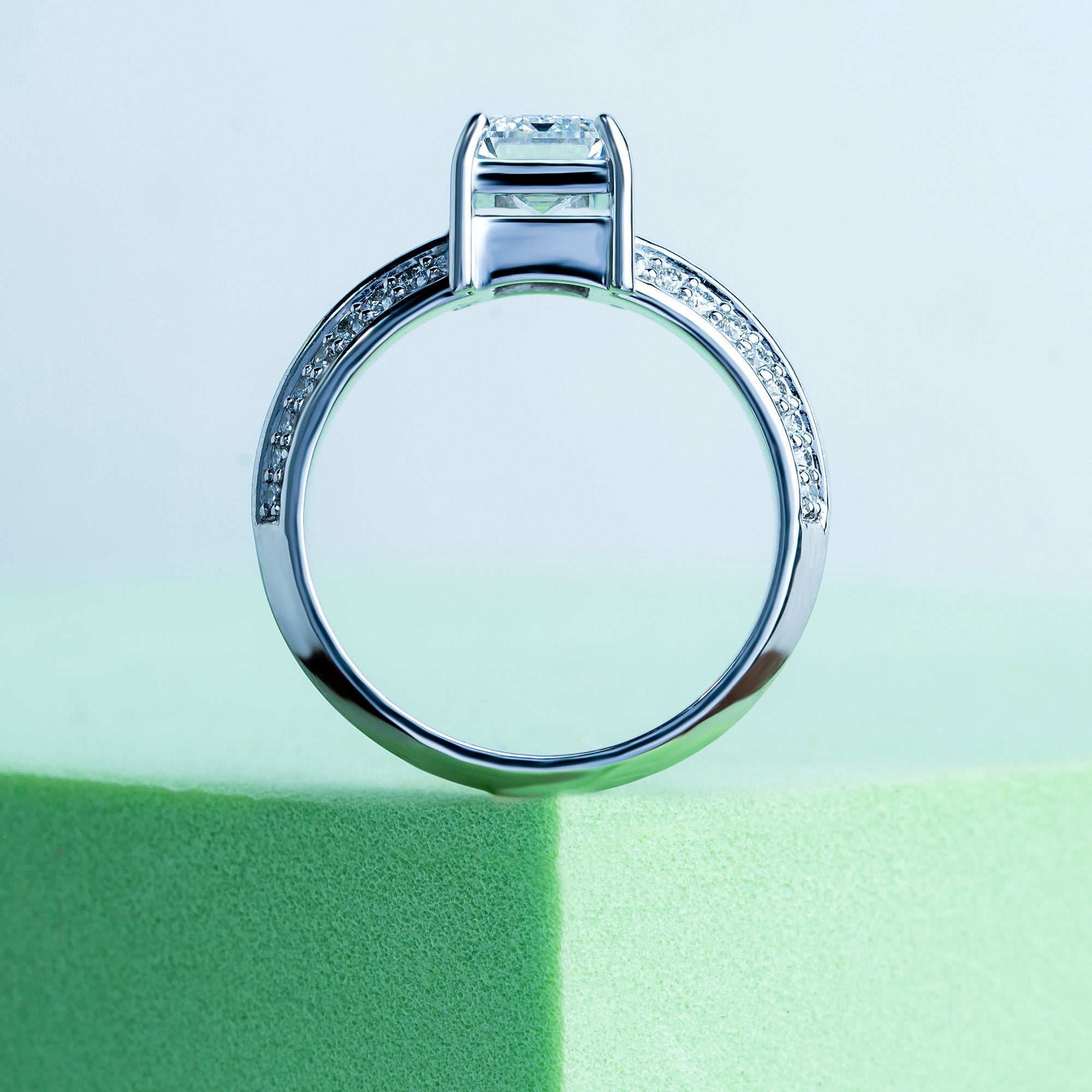 Twilight Horizon Emerald Halo Diamond Ring