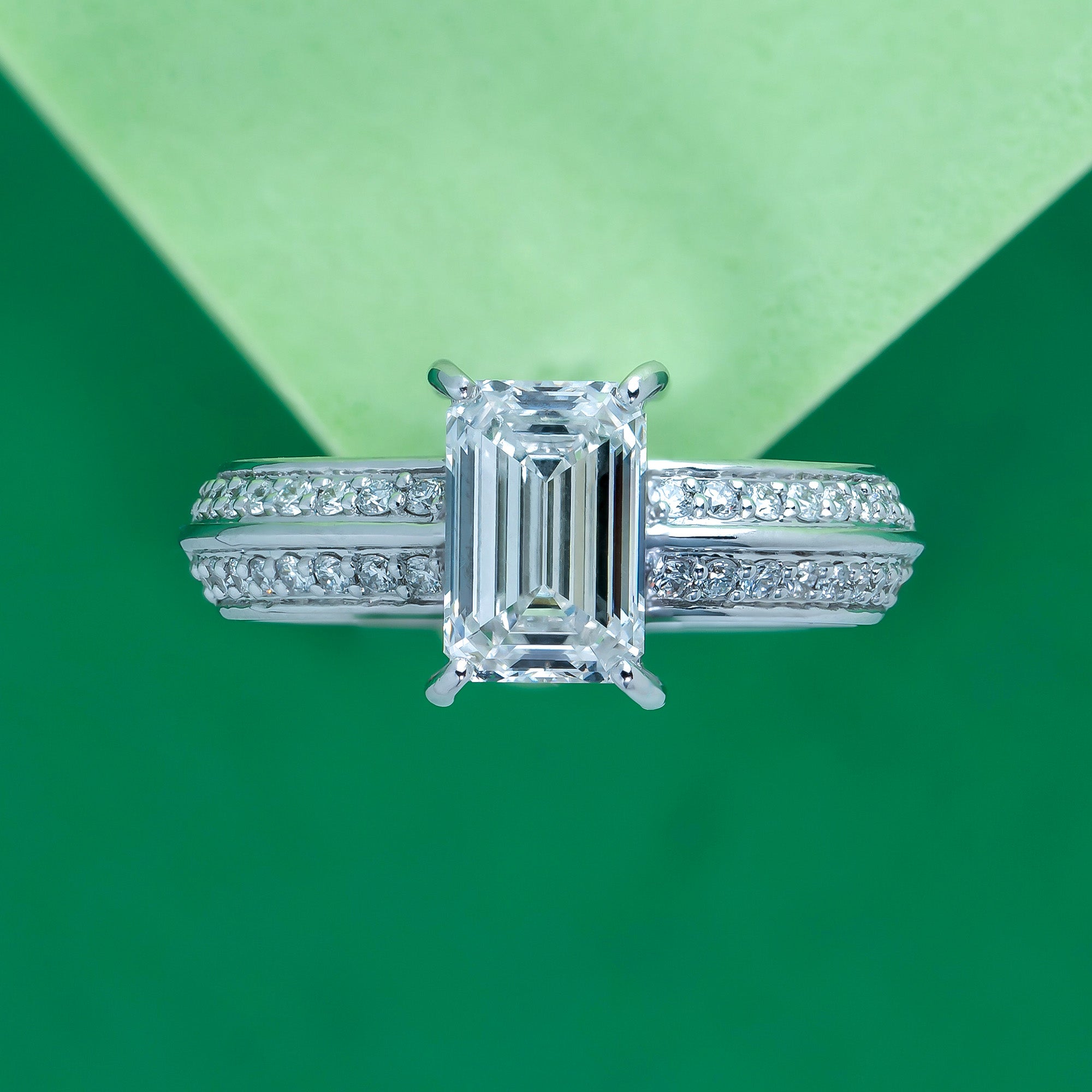 Twilight Horizon Emerald Halo Diamond Ring