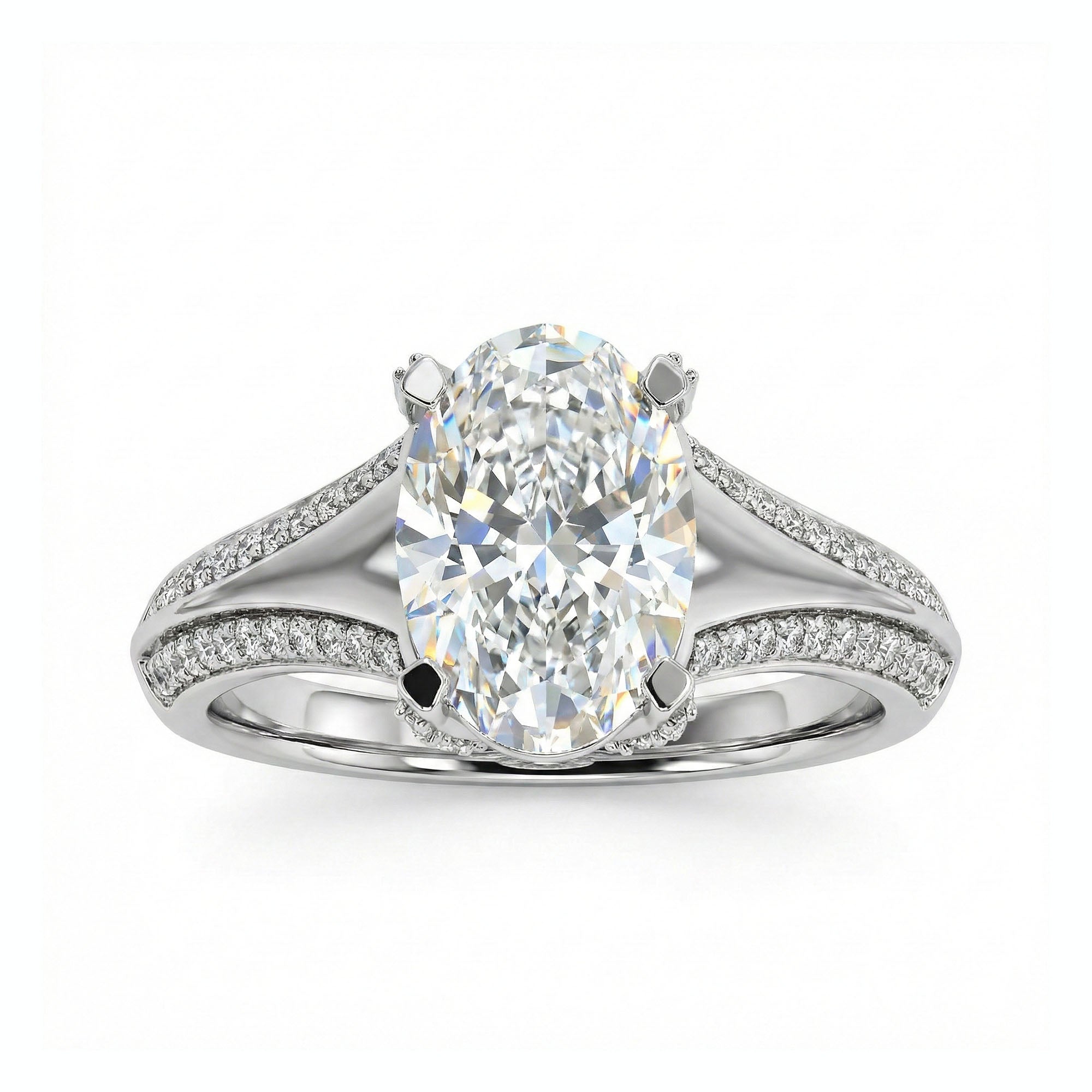 Split Shank Oval Side Stone Engagement Ring