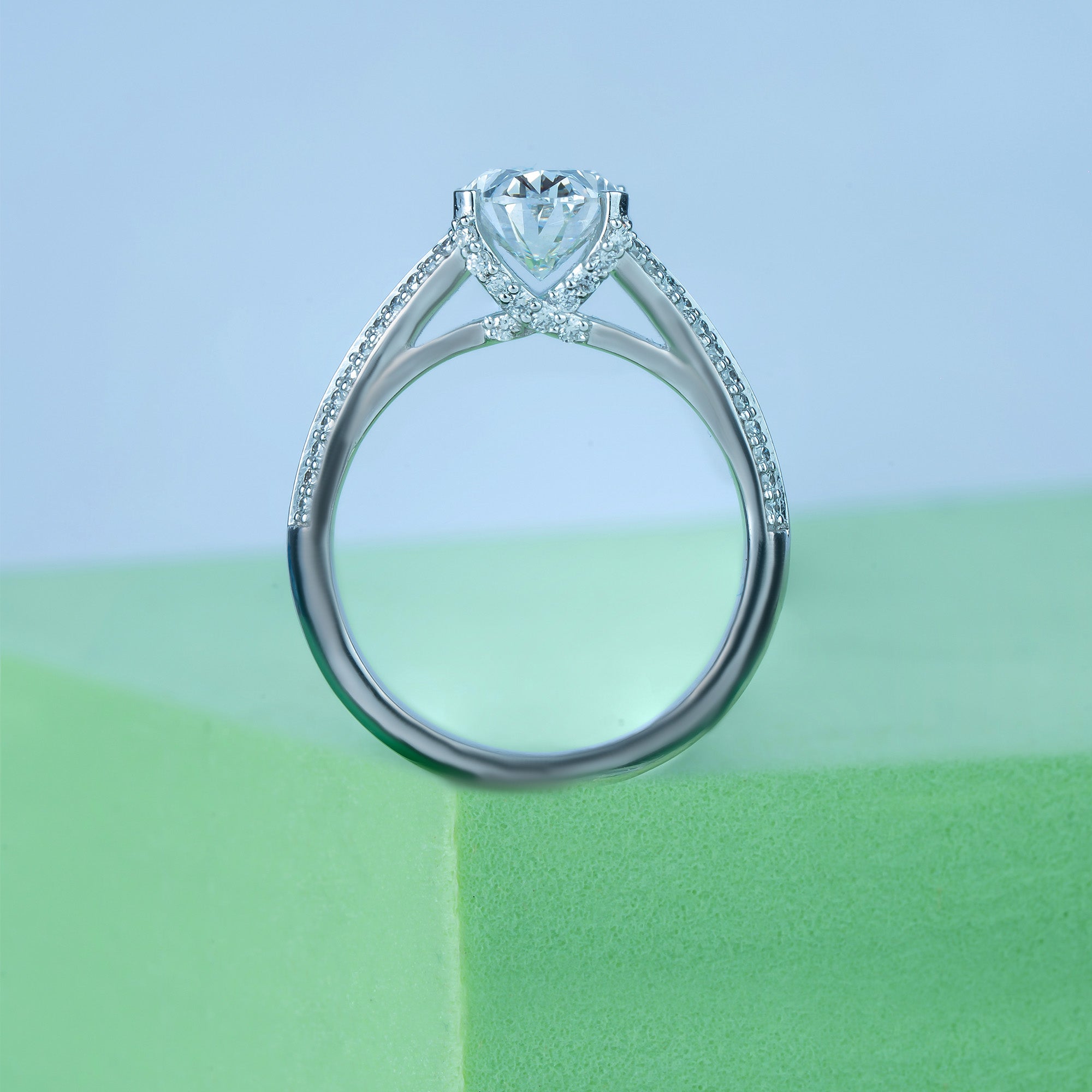 Split Shank Oval Side Stone Engagement Ring