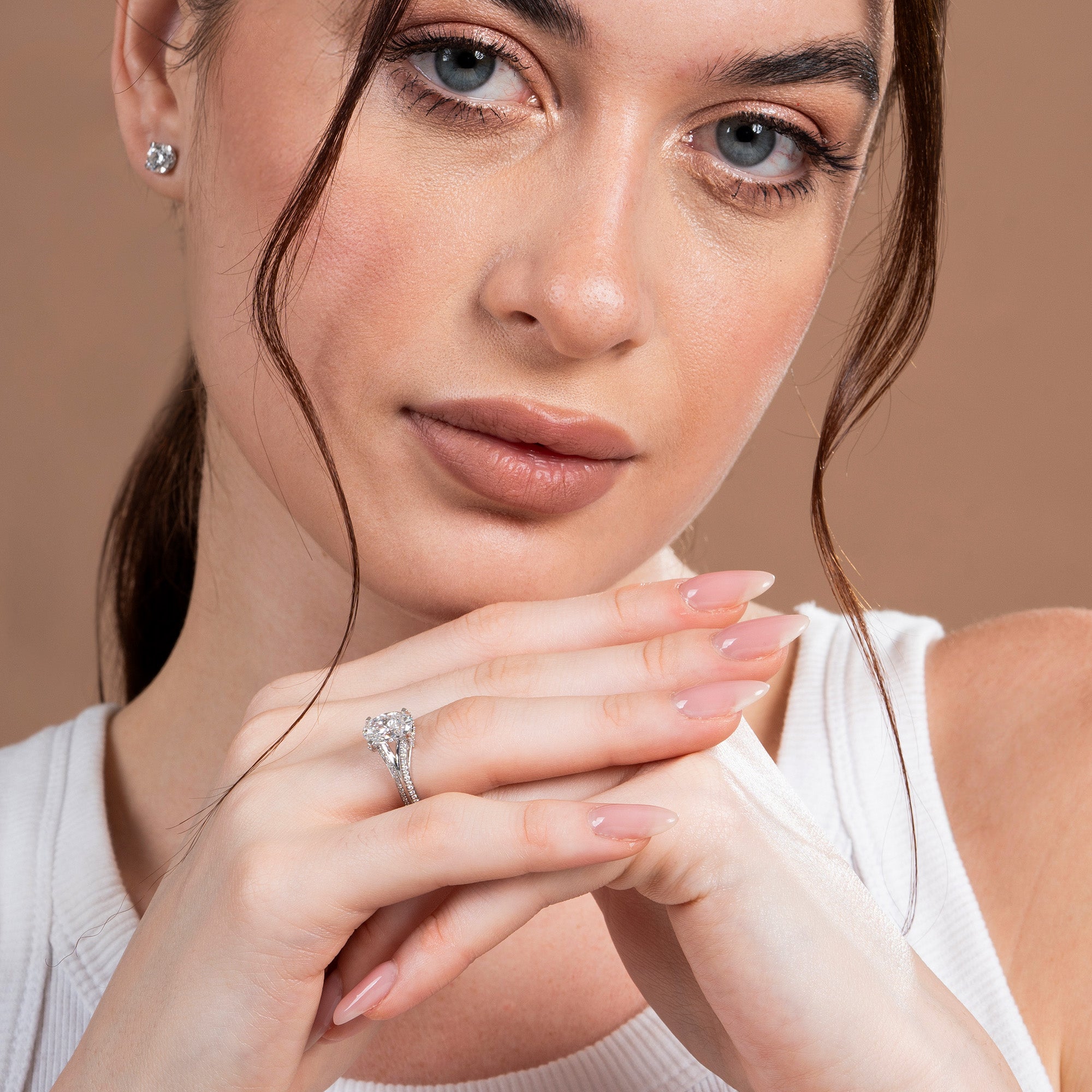 Split Shank Oval Side Stone Engagement Ring