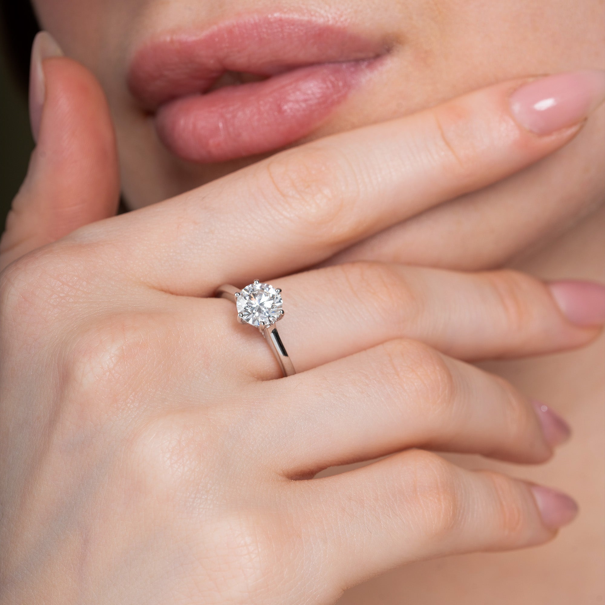 Six Prong Round Hidden Halo Engagement Ring