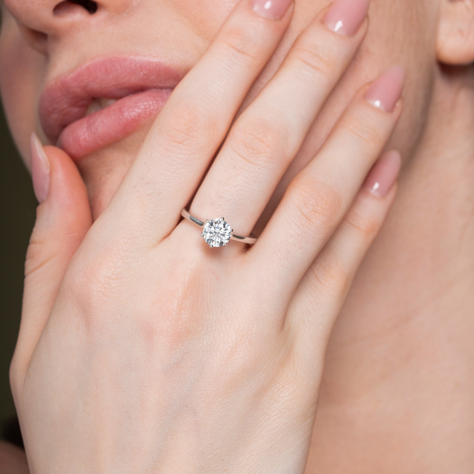 Six Prong Round Hidden Halo Engagement Ring