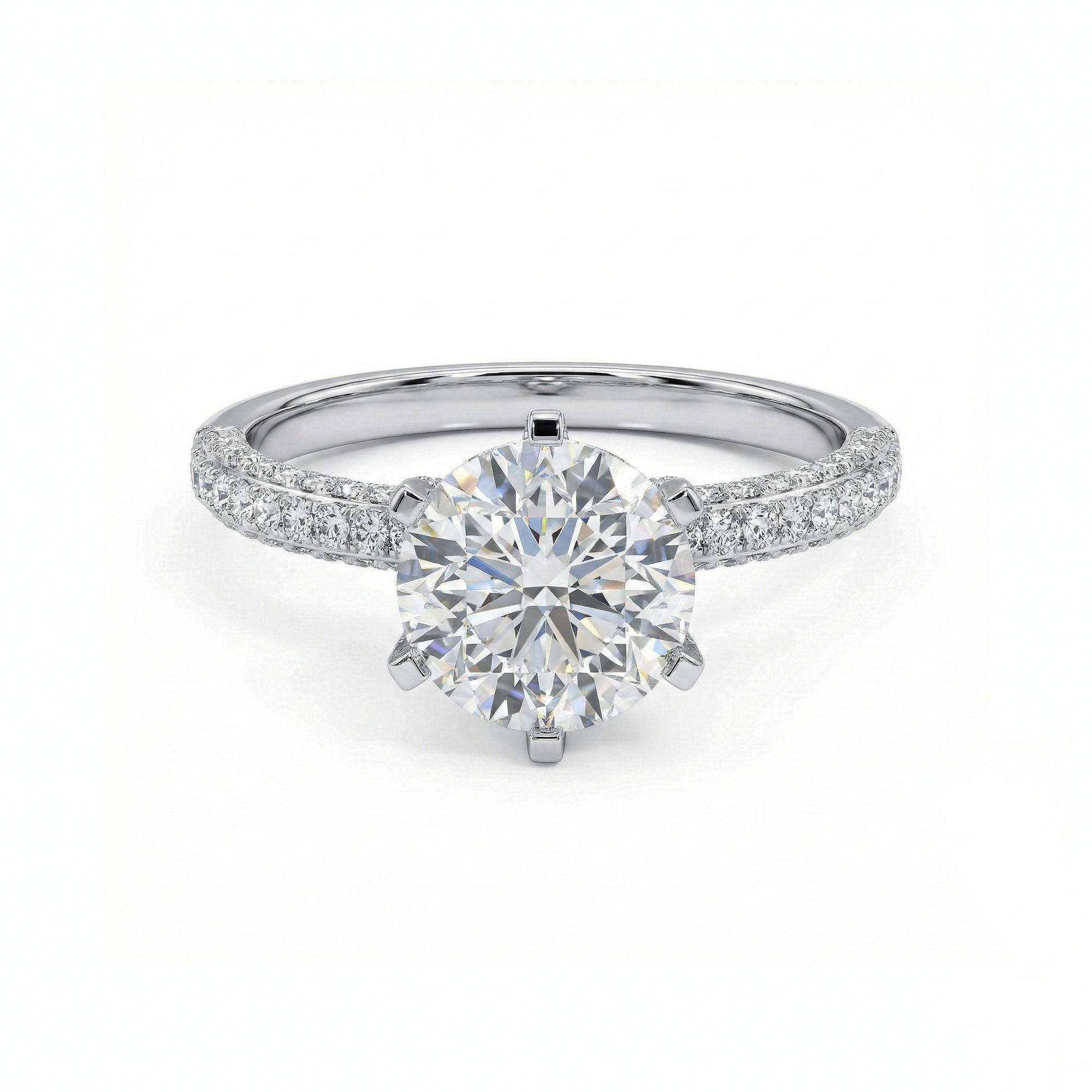 Six Prong Round Side Stone Engagement Ring