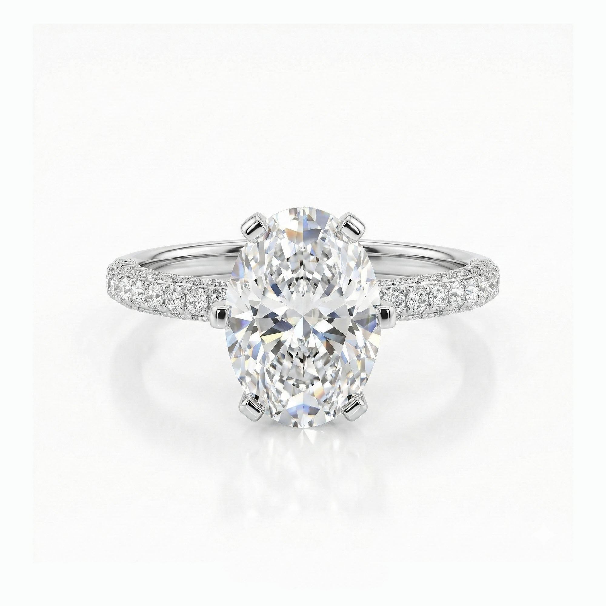 Six Prong Oval Side Stone Engagement Ring
