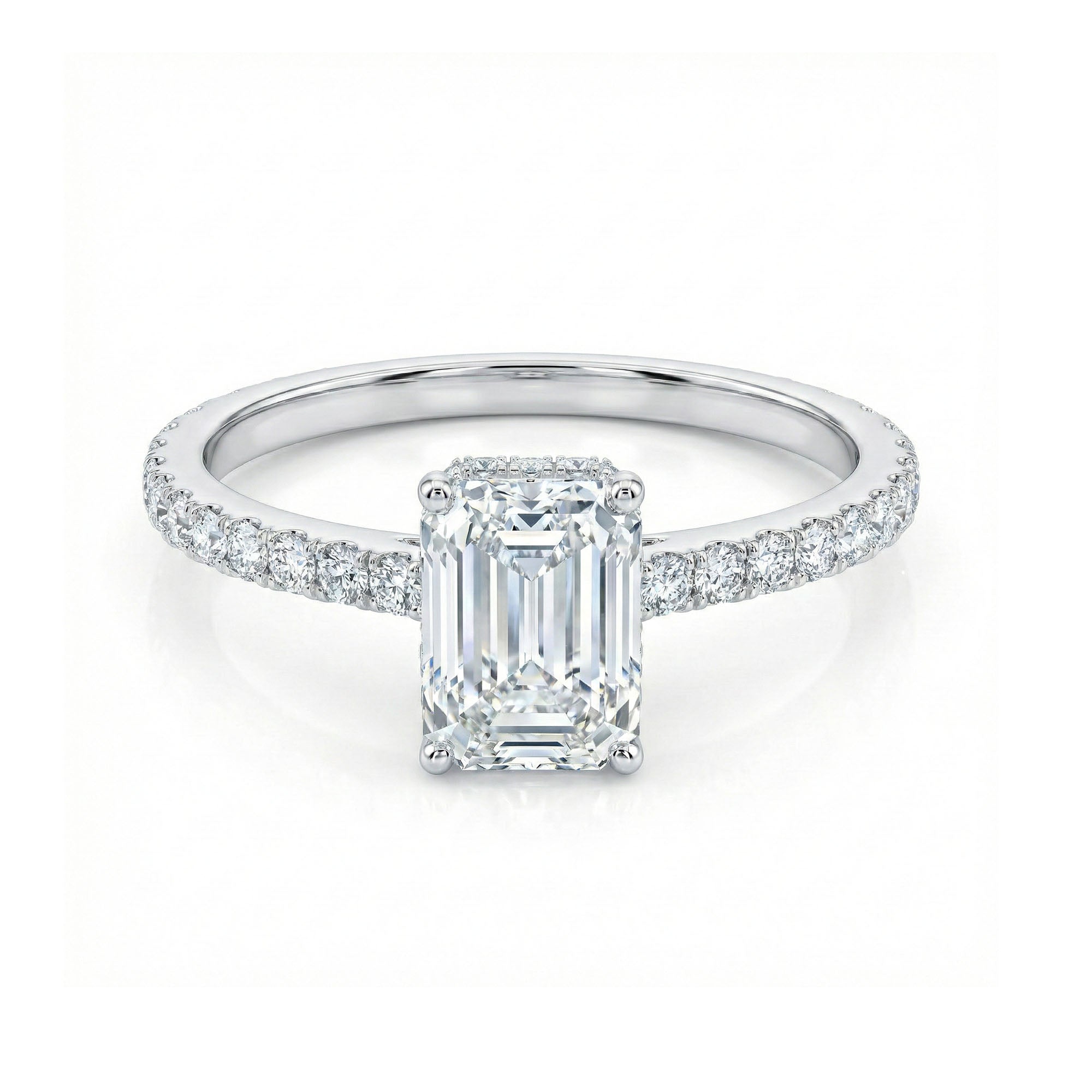 Emerald Hidden Halo Engagement Ring