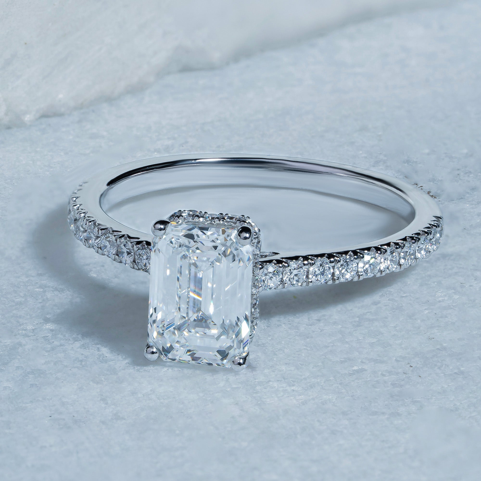 Emerald Hidden Halo Engagement Ring