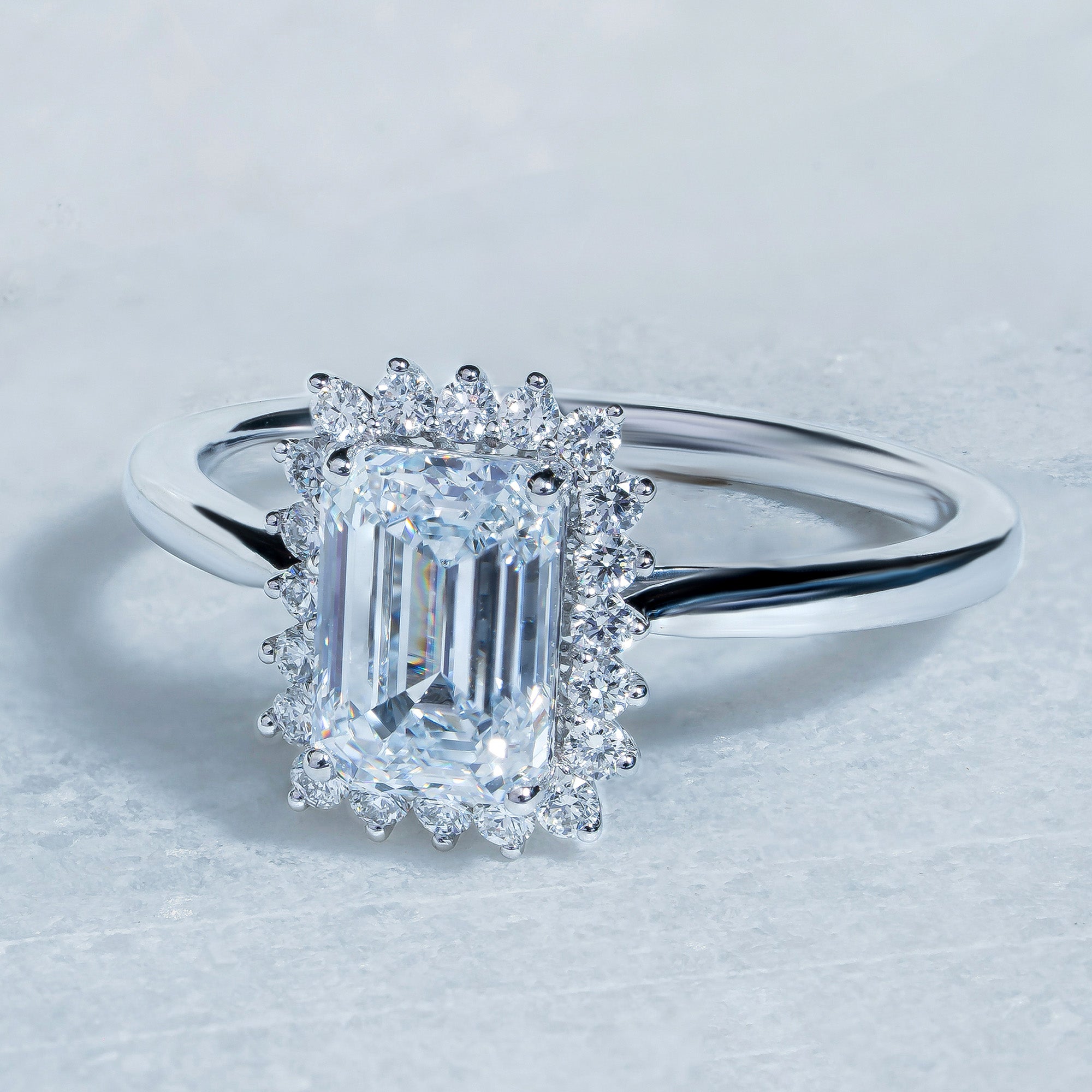 Cactus Solitaire Emerald Halo Engagement Ring