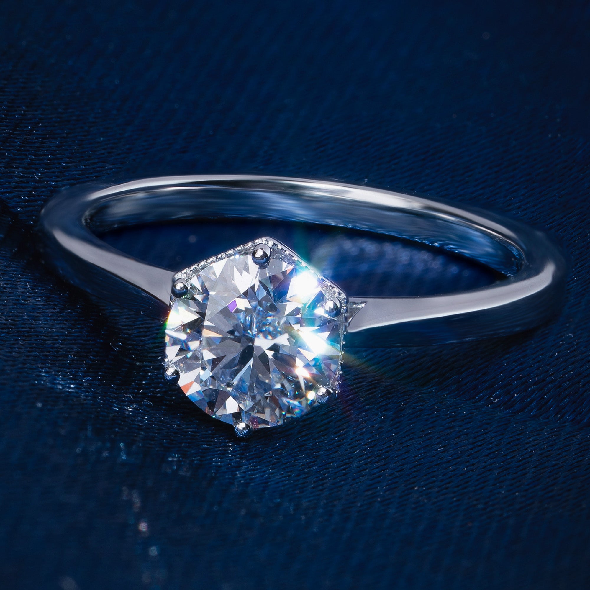 Six Prong Glow Light Round Solitaire Engagement Ring