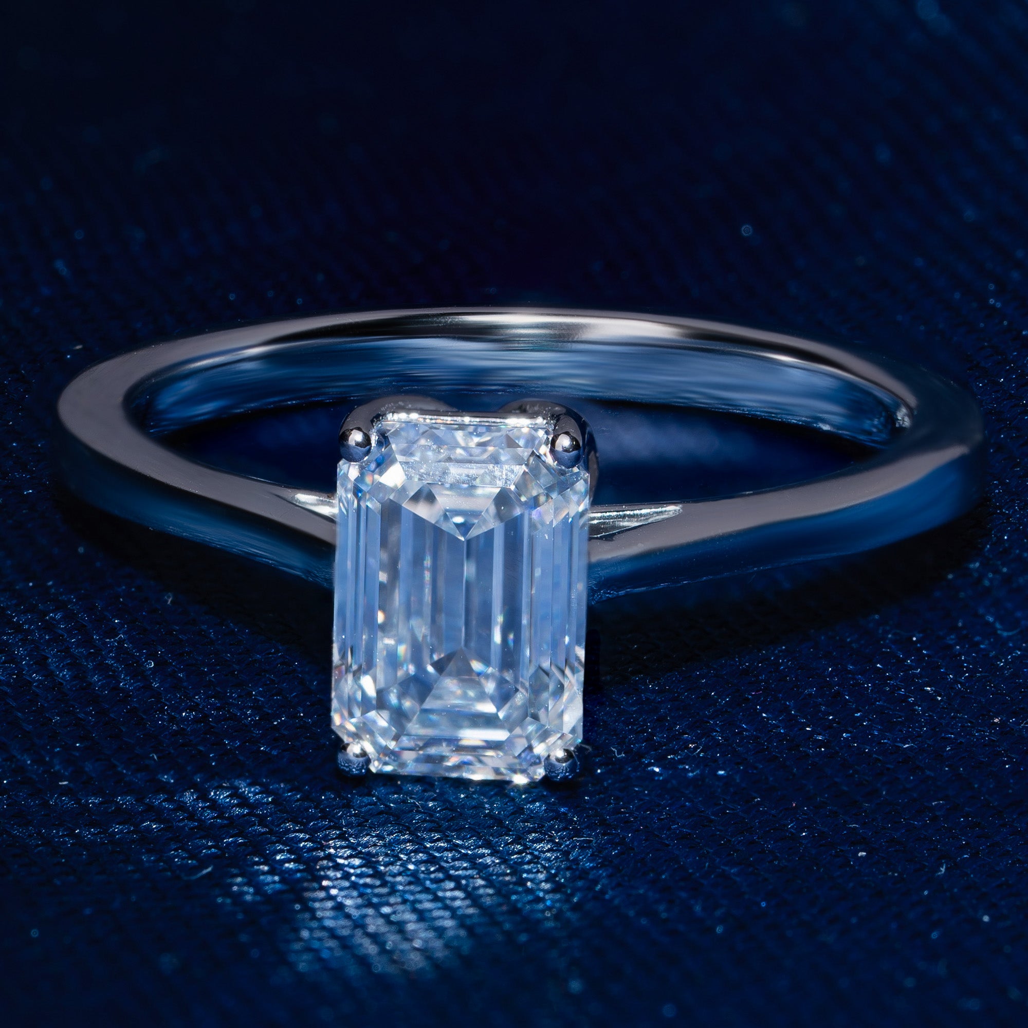 Lotus Prong Emerald Solitaire Ring