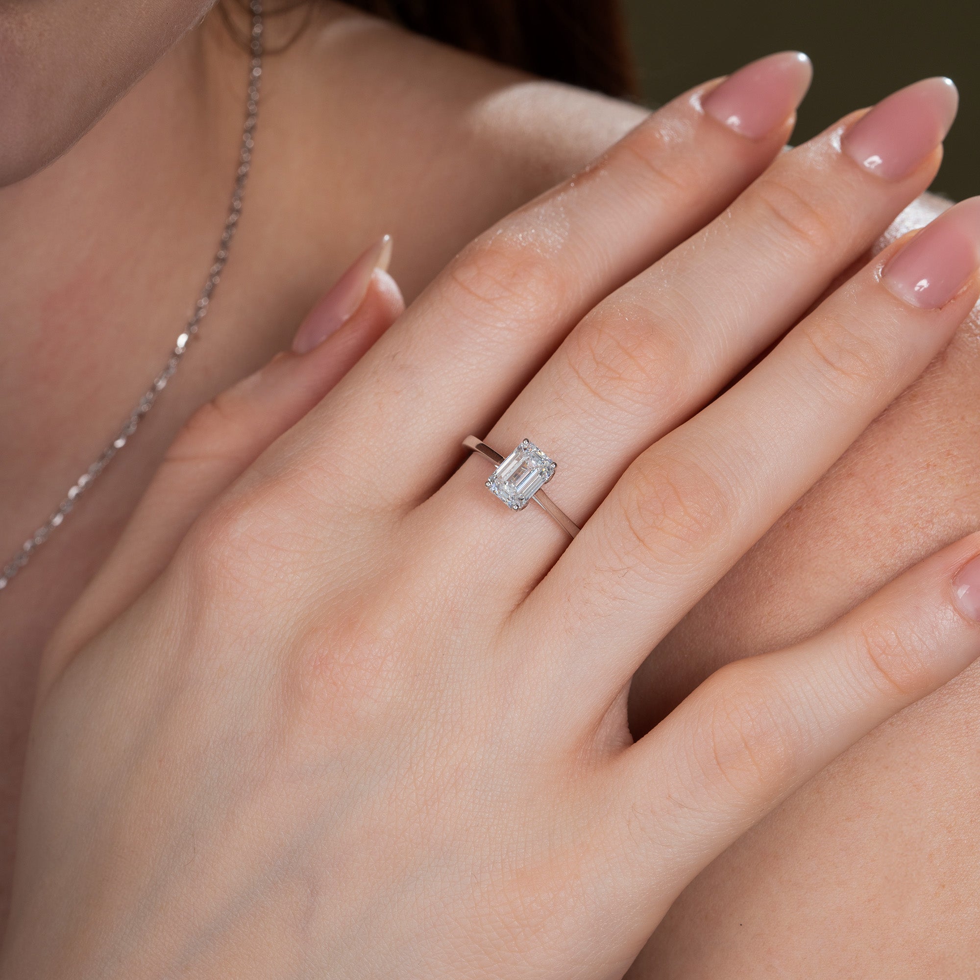 Lotus Prong Emerald Solitaire Ring