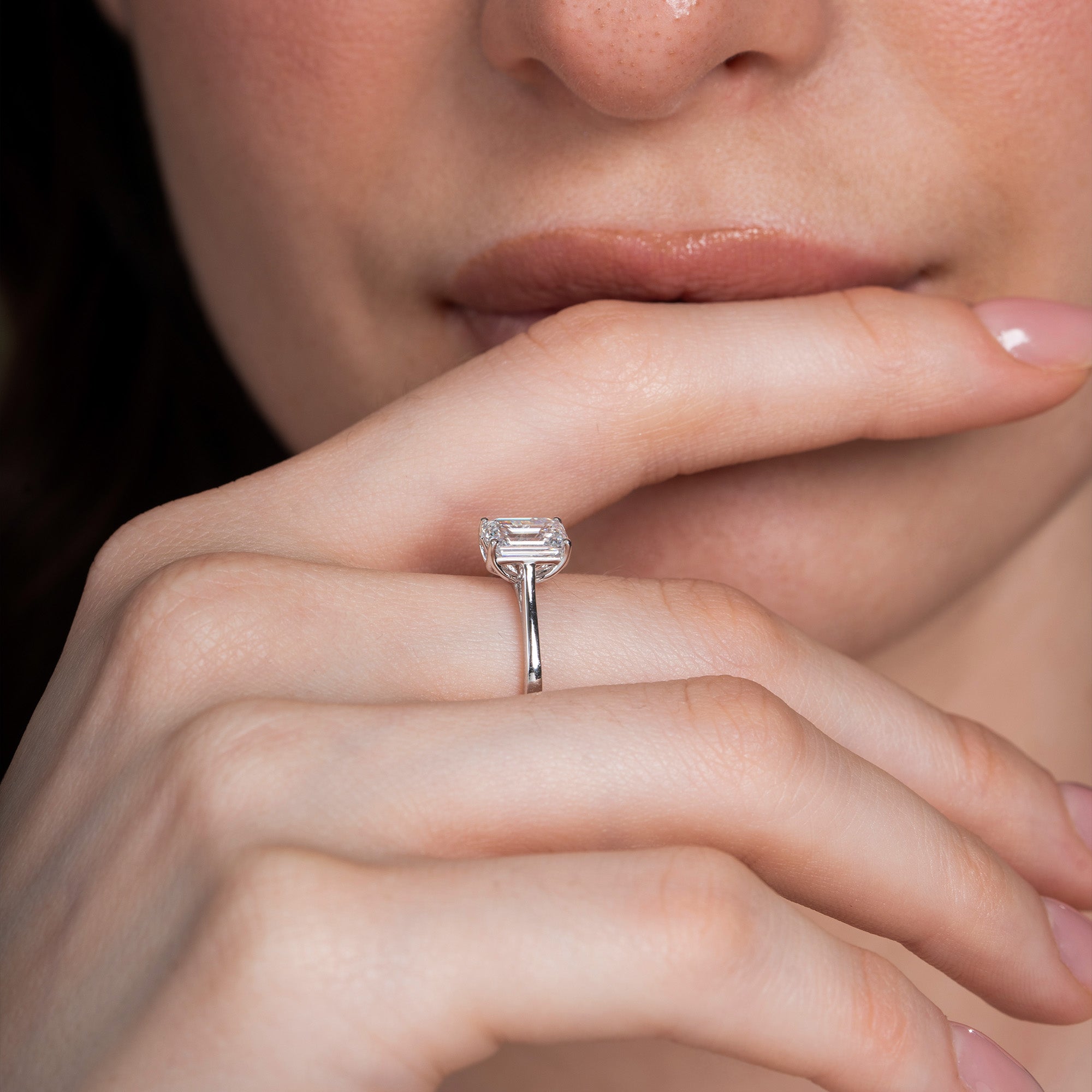 Lotus Prong Emerald Solitaire Ring