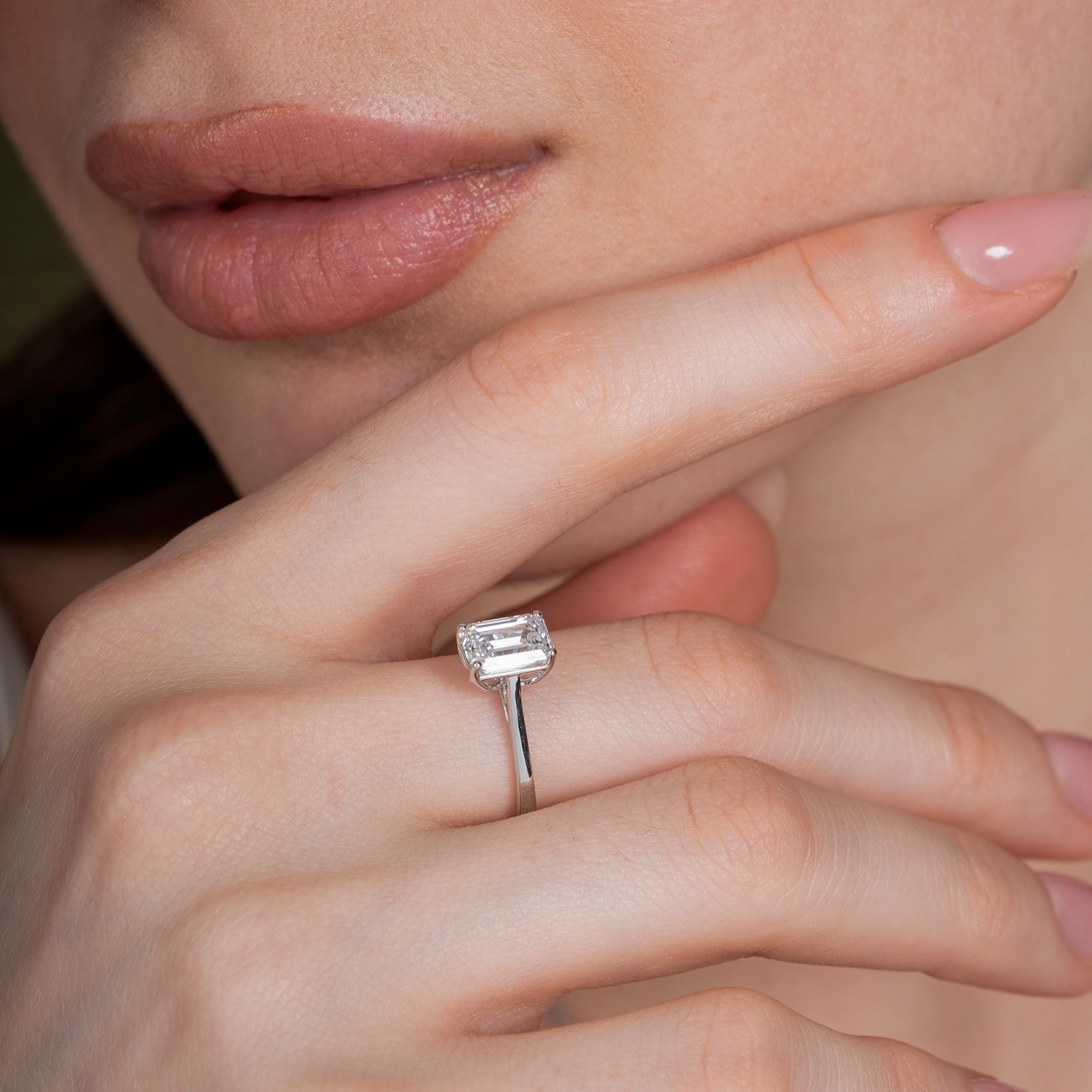 Lotus Prong Emerald Solitaire Ring