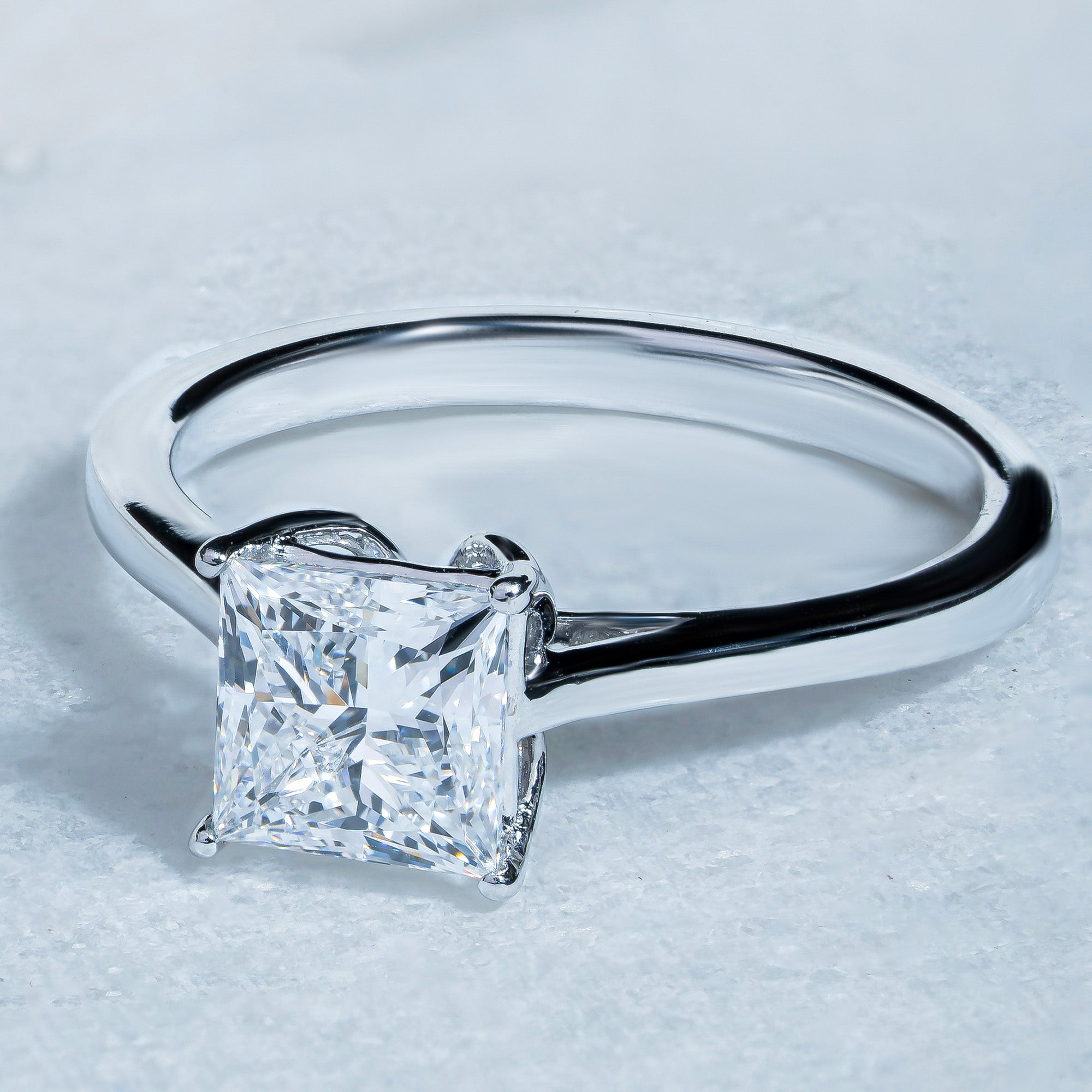 Lotus Prong Princess Solitaire Ring