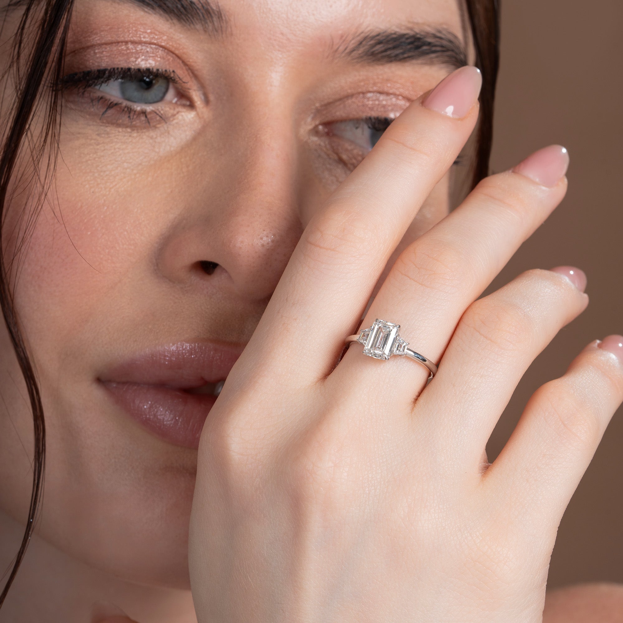 Burning Three Stone Emerald Engagement Ring