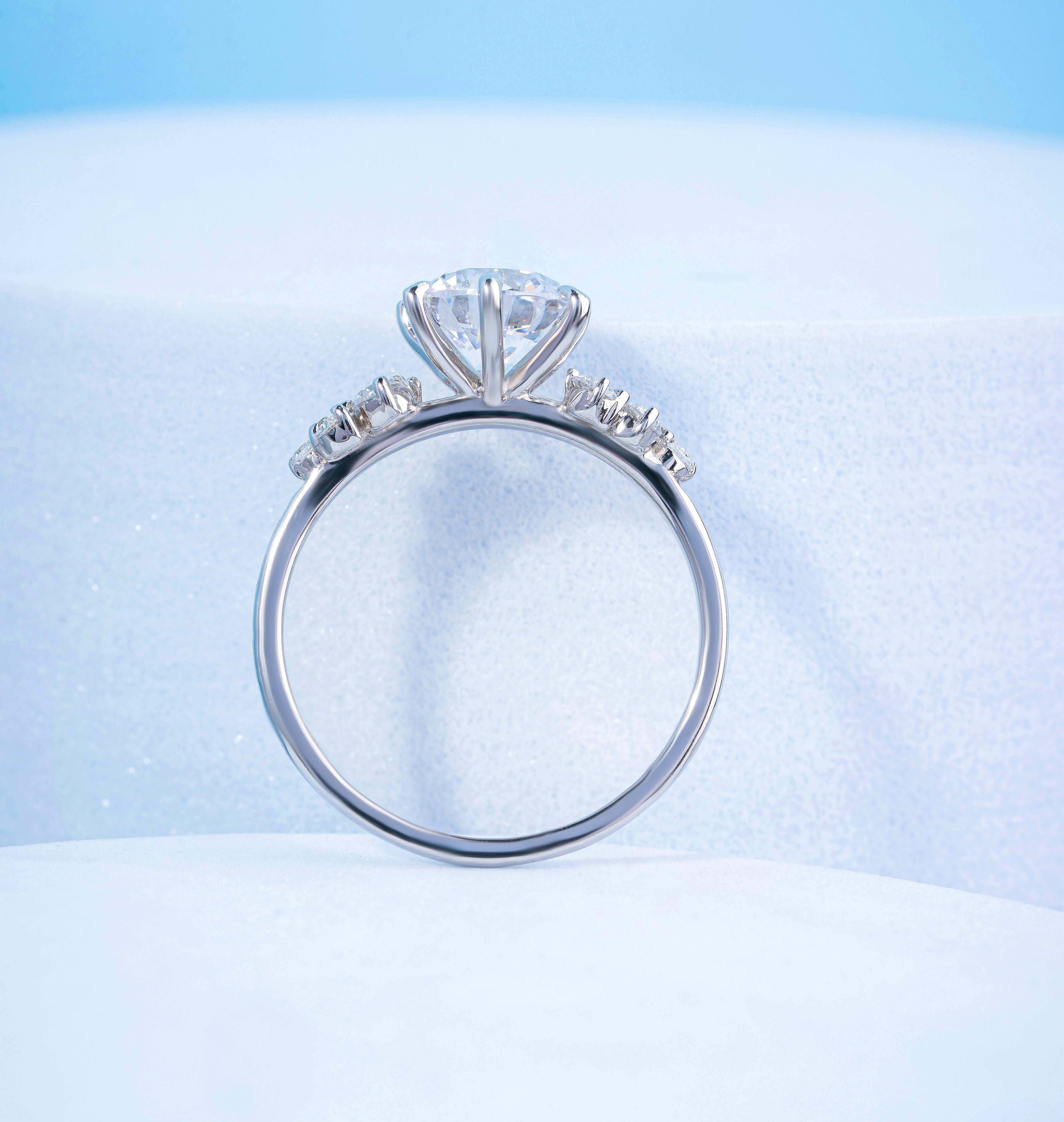 Six Prong Lone Star Round Engagement Ring