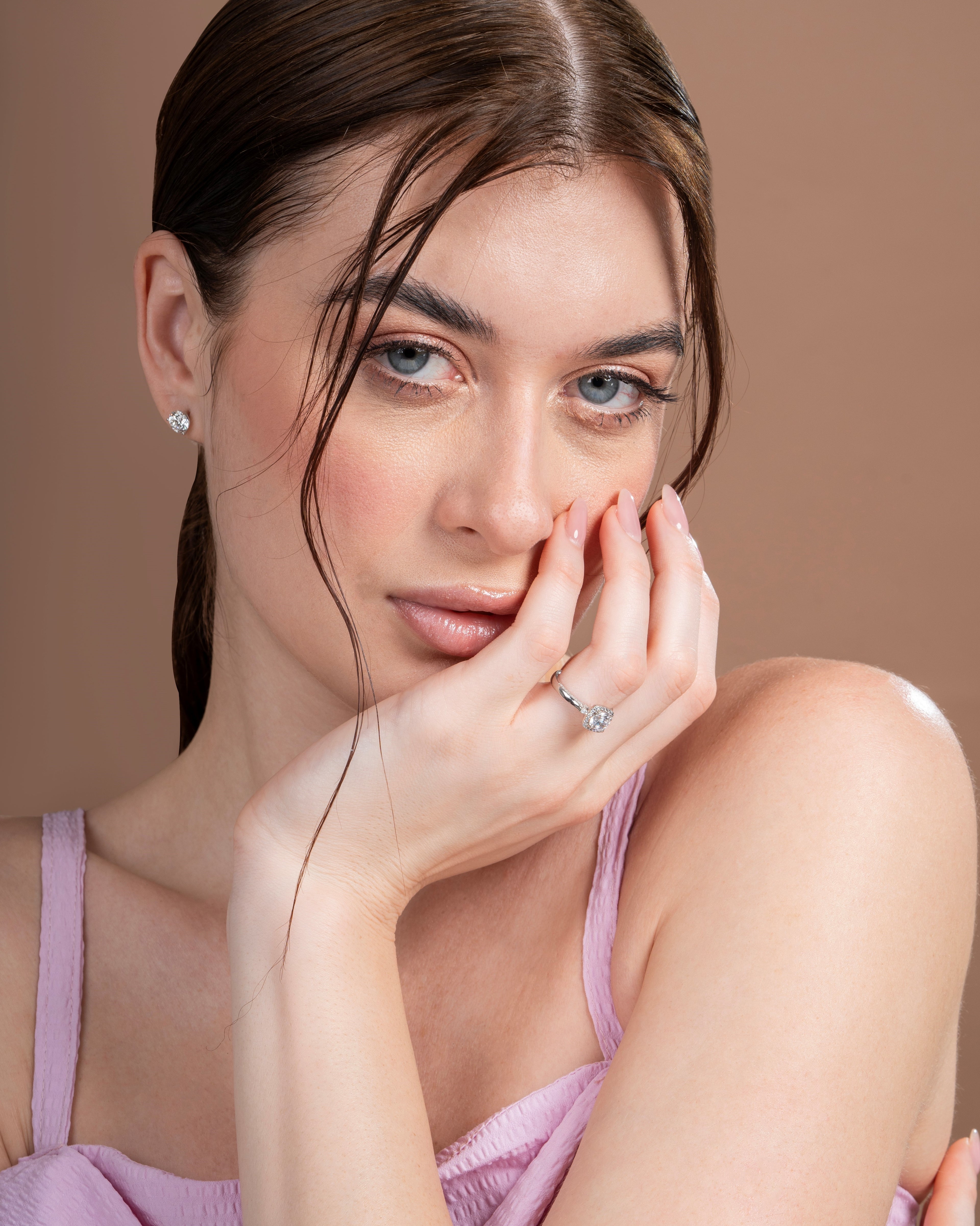 Square Look Round Diamond Halo Engagement Ring