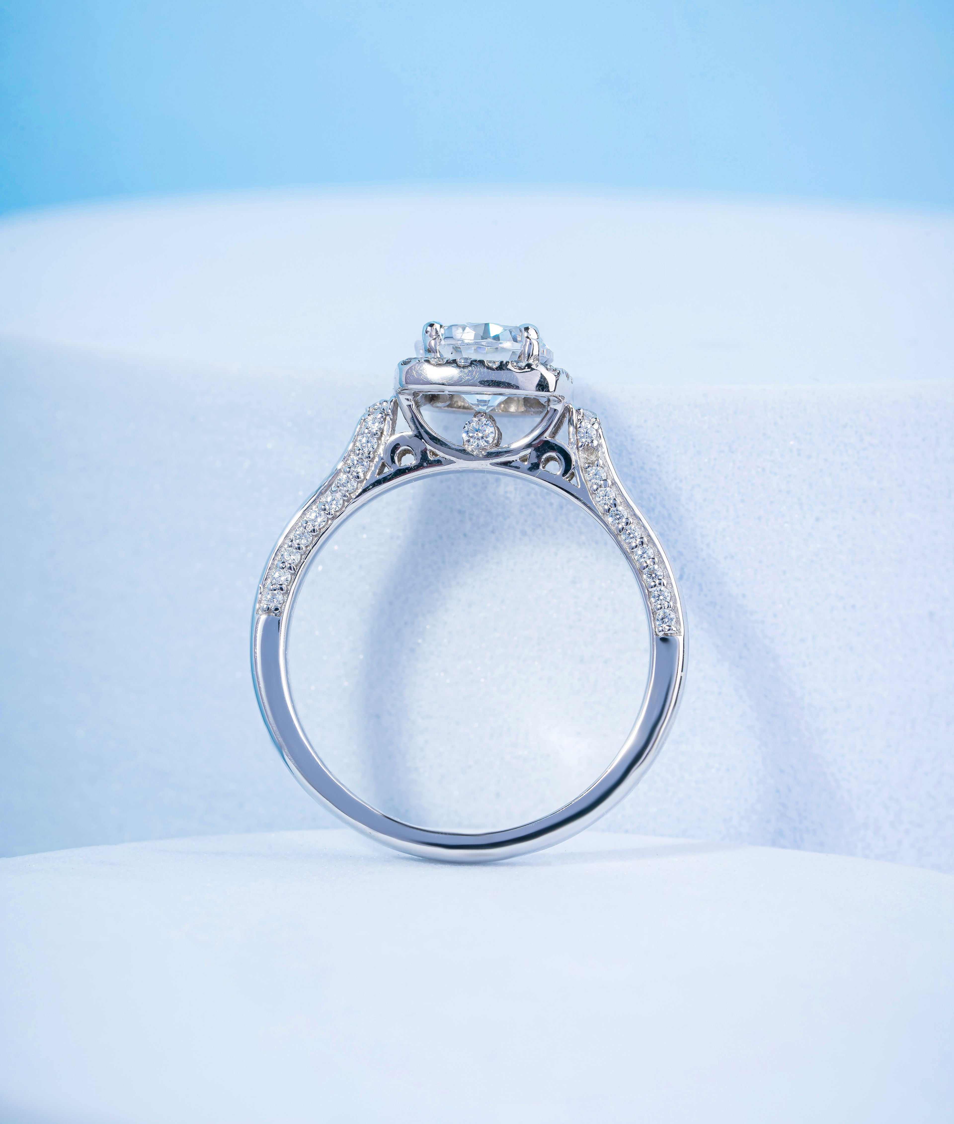 Square Look Round Diamond Halo Engagement Ring