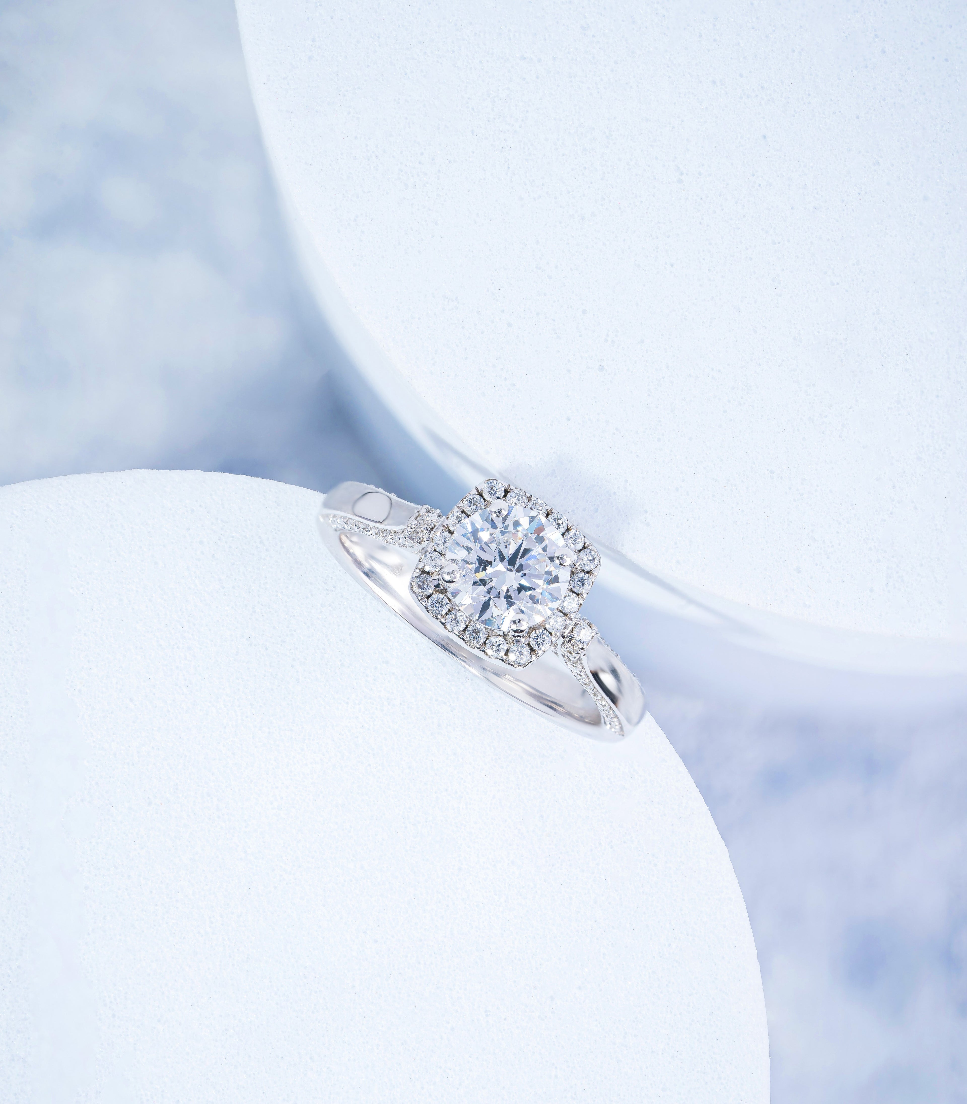 Square Look Round Diamond Halo Engagement Ring