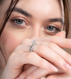 Round Lab Diamond Four Prong Ring With Wide Studded Diamond Band