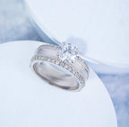 Round Lab Diamond Four Prong Ring With Wide Studded Diamond Band